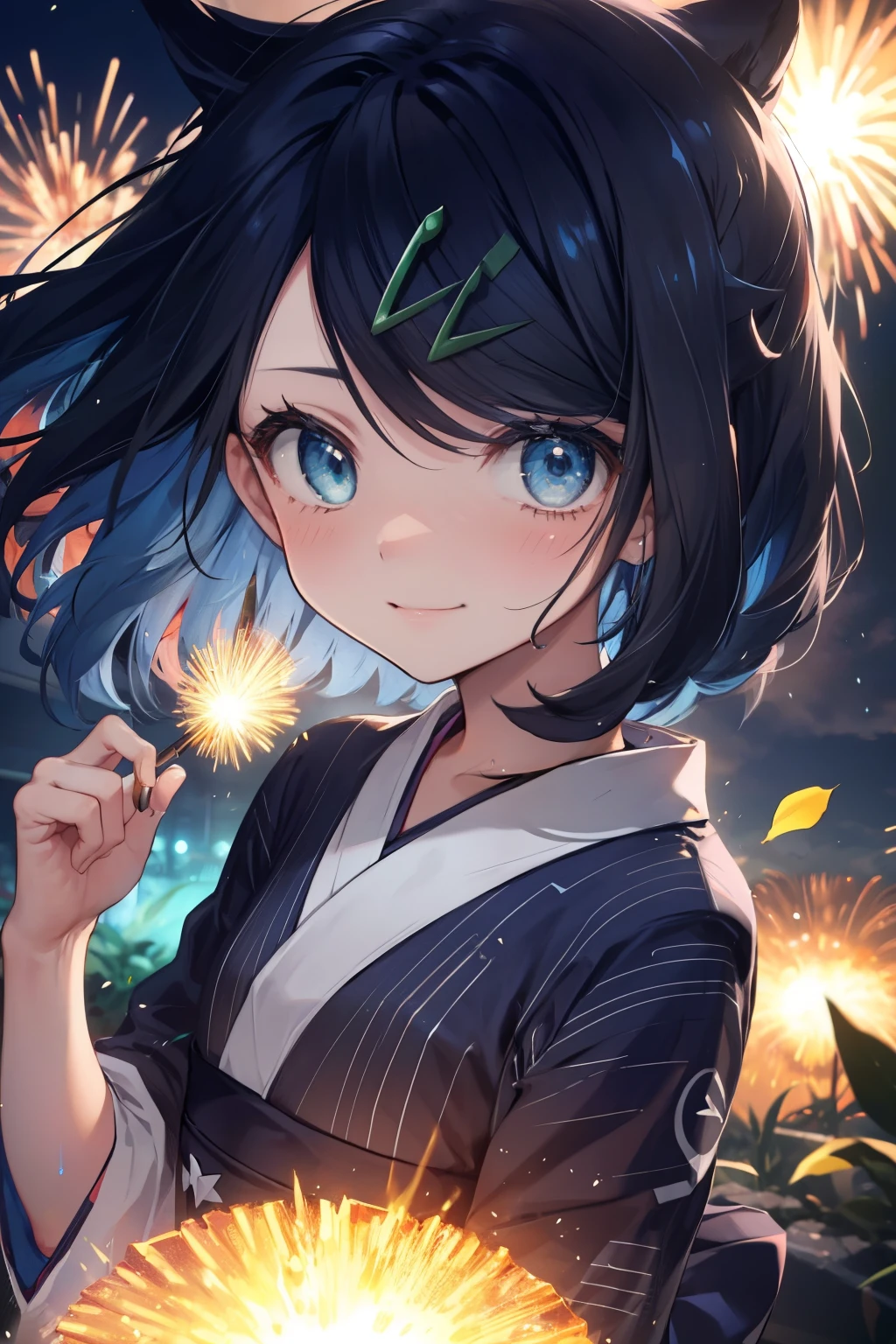 (masterpiece, Highest quality, 8K ultra-high resolution:1.4), Pokemon Riko, (A flashy navy blue yukata, night: 1.4), Beautiful Eyes, ((Close-up of face:1.4)), (The best smile of my lover:1.4), Open your mouth, Show the yakisoba to the camera, Written boundary depth, Dramatic portrayal, (Colorful fireworks background), Focus of the film, , Emotional composition, Emotional engine full throttle BREAK Young and cute, Slender body, Flat Chest, Highly detailed glossy skin,Sweat, 完璧なPokemon Riko
, Wind, detailed in the Wind, petals dancing in the Wind
BREAK
ultra detailed crystal eyes, Eyes like shining jewels