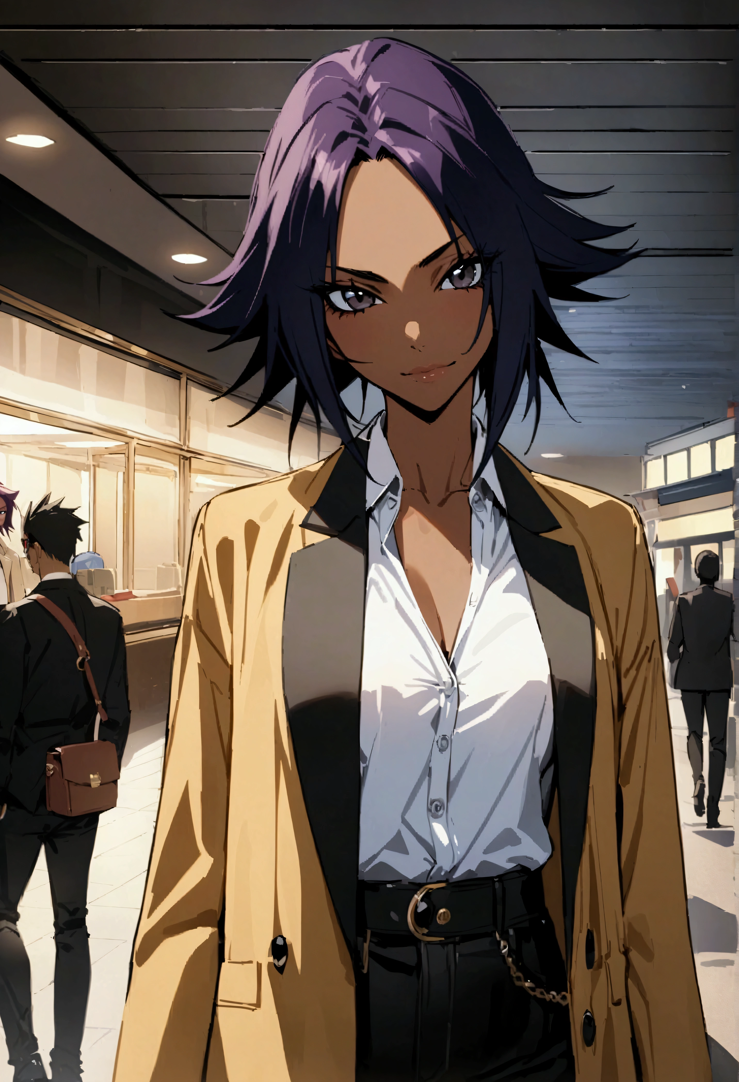 Highest quality、Masterpiece、Super detailed、Yoruichi\(Bleach\),Casual attire