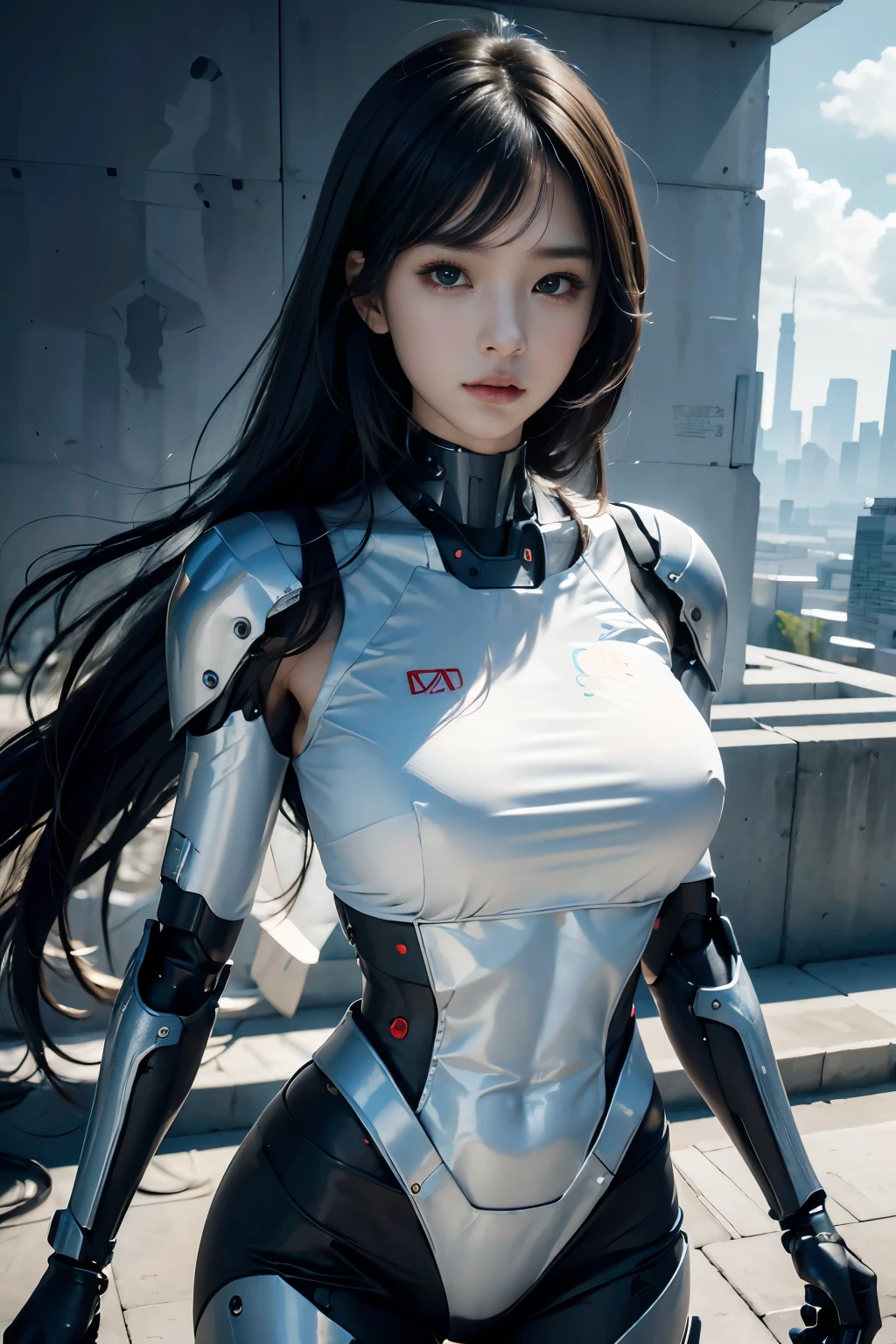 Textured skin, Super Detail, high details, High quality, Best Quality, hight resolution, 1080p, hard disk, Beautiful,(cyborgs),beautiful cyborg woman,Mecha Cyborg Girl,Battle Mode,Girl with a Mecha Body,Able to launch missiles from the chest,You can shoot a machine gun from both hands
