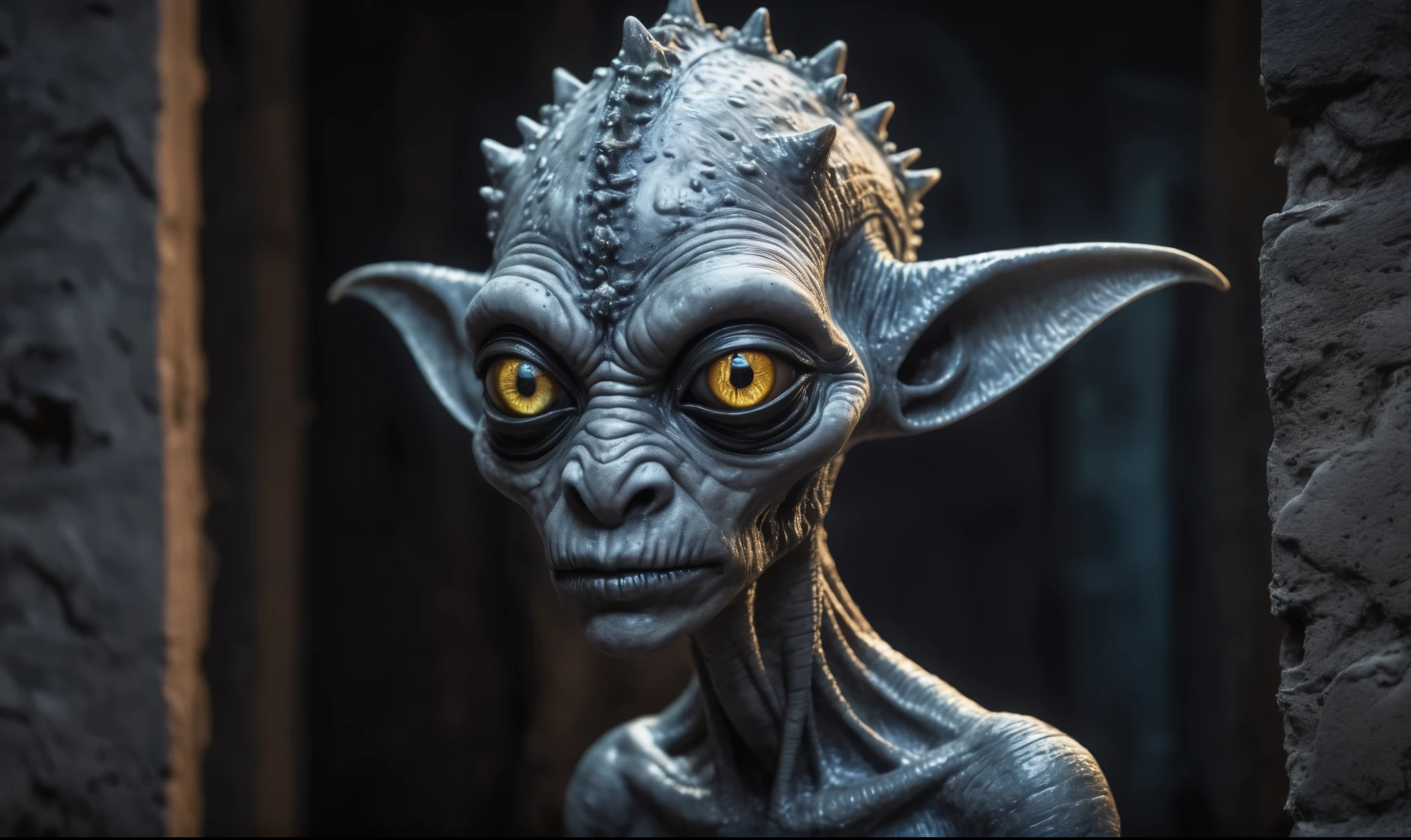 full body length shot,nerd graphite  Alien Entity,native africa, slave ,nowadays maya central city,Cinematic,soft colors, Technicolor,natural skin textures, hyper realism, hyper detailed,Extremely detailed,High contrast,Masterpiece,Realistic,Ultra Detailed, intricate details,realistic humid leather,extremely intricate details,Epic Realistic, cinematic style, irina yermolova,high contrast,hdr,extremely detailed, [deep night landscape],masterpiece, intricate details, eyes extremely detailed, high detailed eyes,8k resolution,retina, Nikon Z9,ogre,Egypt, Pisces, transition between two art styles,full body length, Double contact, X-ray, Creative, vivid light, fantasy, Abstract, Surrealism, super detailed, high resolution,insanity national folk wear,skin  almost translucent, gothic stile,Mestichino Light particles,chaos,starfish's skin,Angkor war of Cambodia,,(alien troll half-skull fetus, Hellraiser, , terror,fish eyes