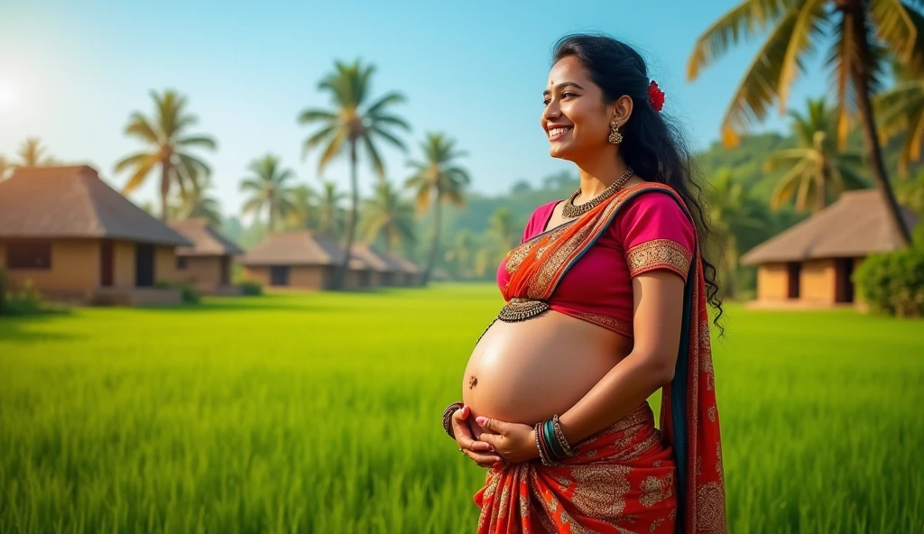 Young Indian pregnent women lives in beautiful village in tamilnadu,india