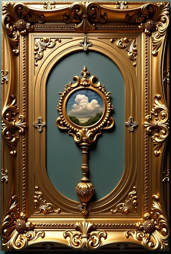 a golden frame with a lot of art work and engravings 4k 