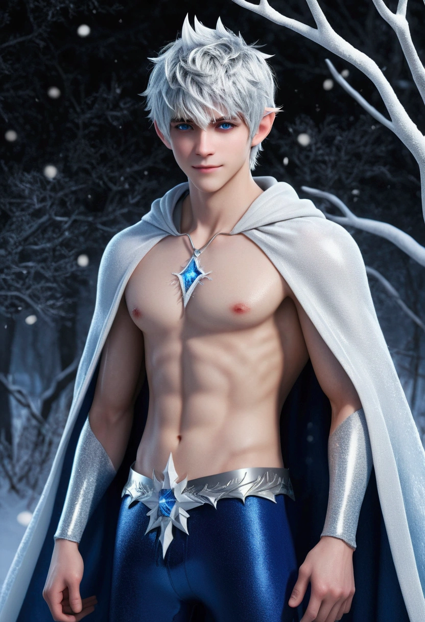 (Jack Frost: 1.6), full full body shots  photorealistiic young man, fairy prince , 18 years old, milk white skin, blue eyes, white hair, shirtless, 6-pax abs, (full body shot), young boy, 18 years old, beutiful, perfect, milk white skin, handsome and ver hunky body, very detailed blue eyes, very pale skin, barefoot in a snow forest, winter , white sparkling wing, . (masterpiece:1.4, best quality), (intricate detail), Unity 8k wallpaper, Ultra Detailed, (abstract art:1.2), (Anato Finnstark style:1.3), boy from another dimension, a symphony of iridescent colors merging and shifting seamlessly, dynamic pose with rotating patterns of energy around you, a mix of determination and serenity in his expression, a general feeling of transcendence and exploration, consumed by inner darkness, empty waiting you, (Beautiful cosmic eyes), perfect lighting, perfect shading,, flying above the city smiling.