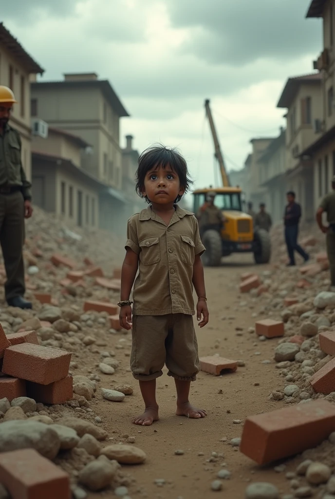 A poor cries as they watch their home being brutally demolished by government officials.