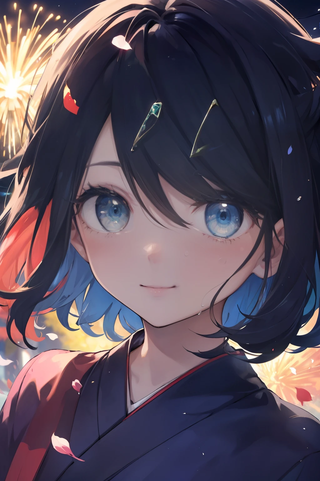 (masterpiece, Highest quality, 8K ultra-high resolution:1.4), Pokemon Riko, (A colorful navy blue yukata, night: 1.4), Beautiful Eyes,, Backlight, ((Close-up of face:1.4)), (The best smile of my lover:1.4), Open your mouth, Show the yakisoba to the camera, Written boundary depth, Dramatic portrayal, (Colorful fireworks background), Focus of the film, , Emotional composition, Emotional engine full throttle BREAK Young and cute, Slender body, Flat Chest, Highly detailed glossy skin,Sweat, 完璧なPokemon Riko
, Wind, detailed in the Wind, petals dancing in the Wind
BREAK
ultra detailed crystal eyes, Eyes like shining jewels