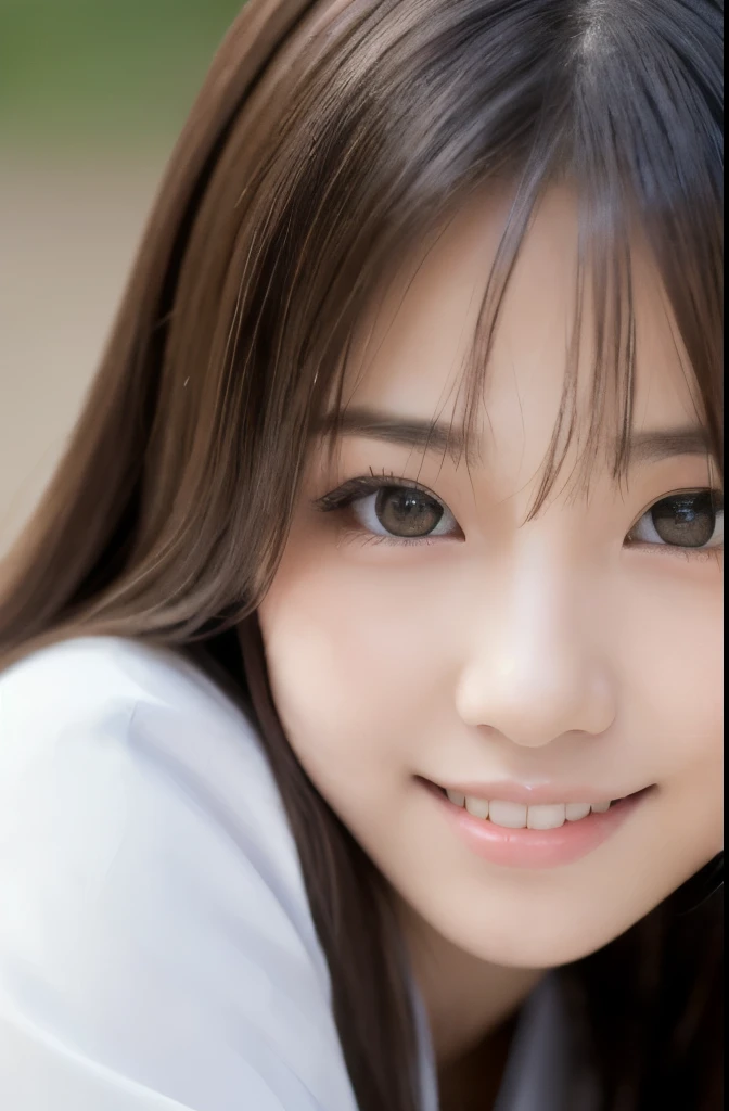 best quality, face focus, soft light, ultra high res, (photorealistic:1.4), RAW photo,(Shinozaki Ai), white skin, kawaii, 1 Japanese girl, solo, cute, (smile), (pupil, lights in the eyes),  detailed beautiful face, Medium-sized breasts,(high resolution detail of human skin texture),(long hair),(portrait), upper body, white traditional kimono