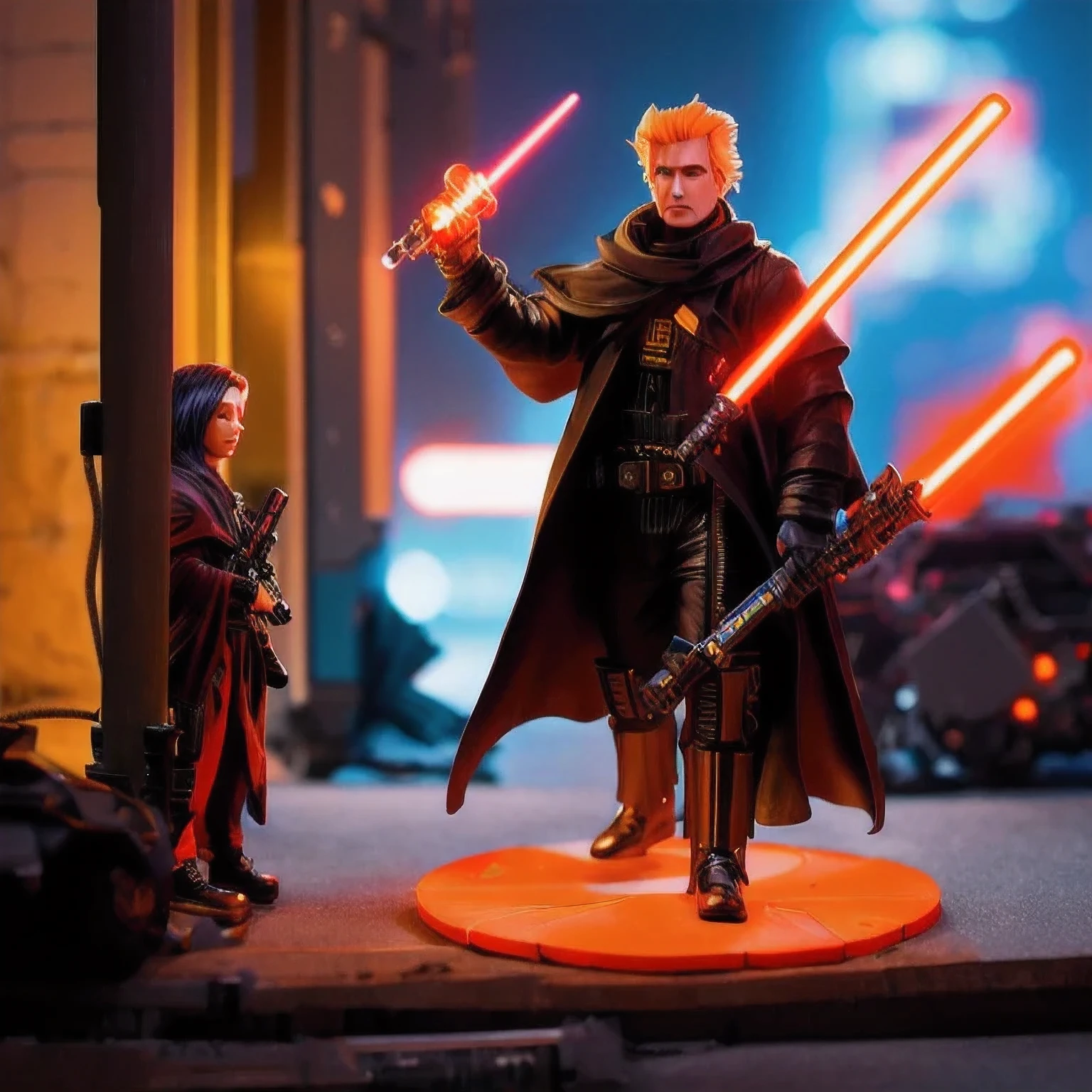 Black gold silk cyberpunk mine snow light orange rough linen cloak Trump lightsaber space floating 1:6 Miniatures,illustration