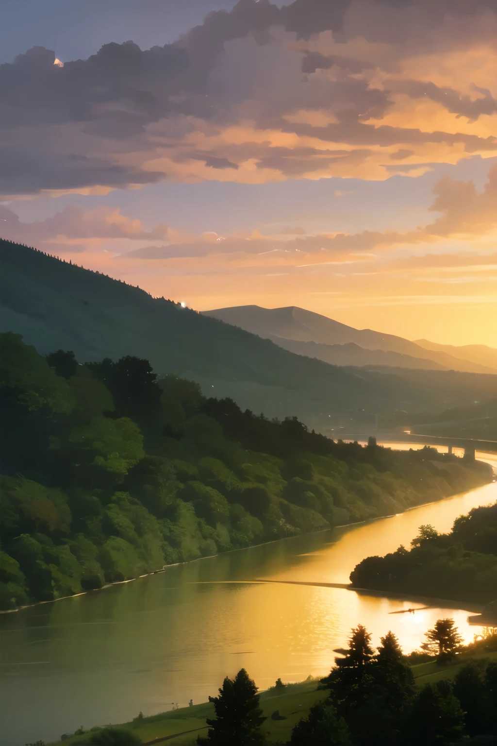 landscape with a river as dusk falls