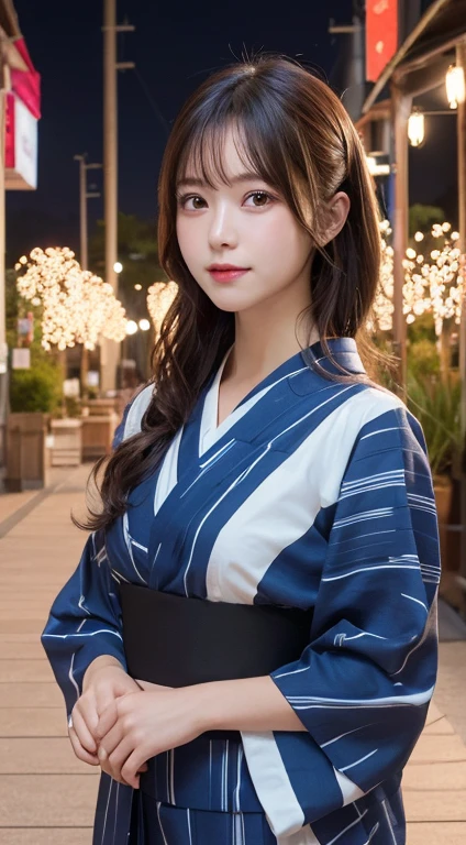 masutepiece, Best Quality, Illustration, Ultra-detailed, finely detail, hight resolution, 8K Wallpaper, Perfect dynamic composition, Beautiful detailed eyes, Yukata, Hanabi background
