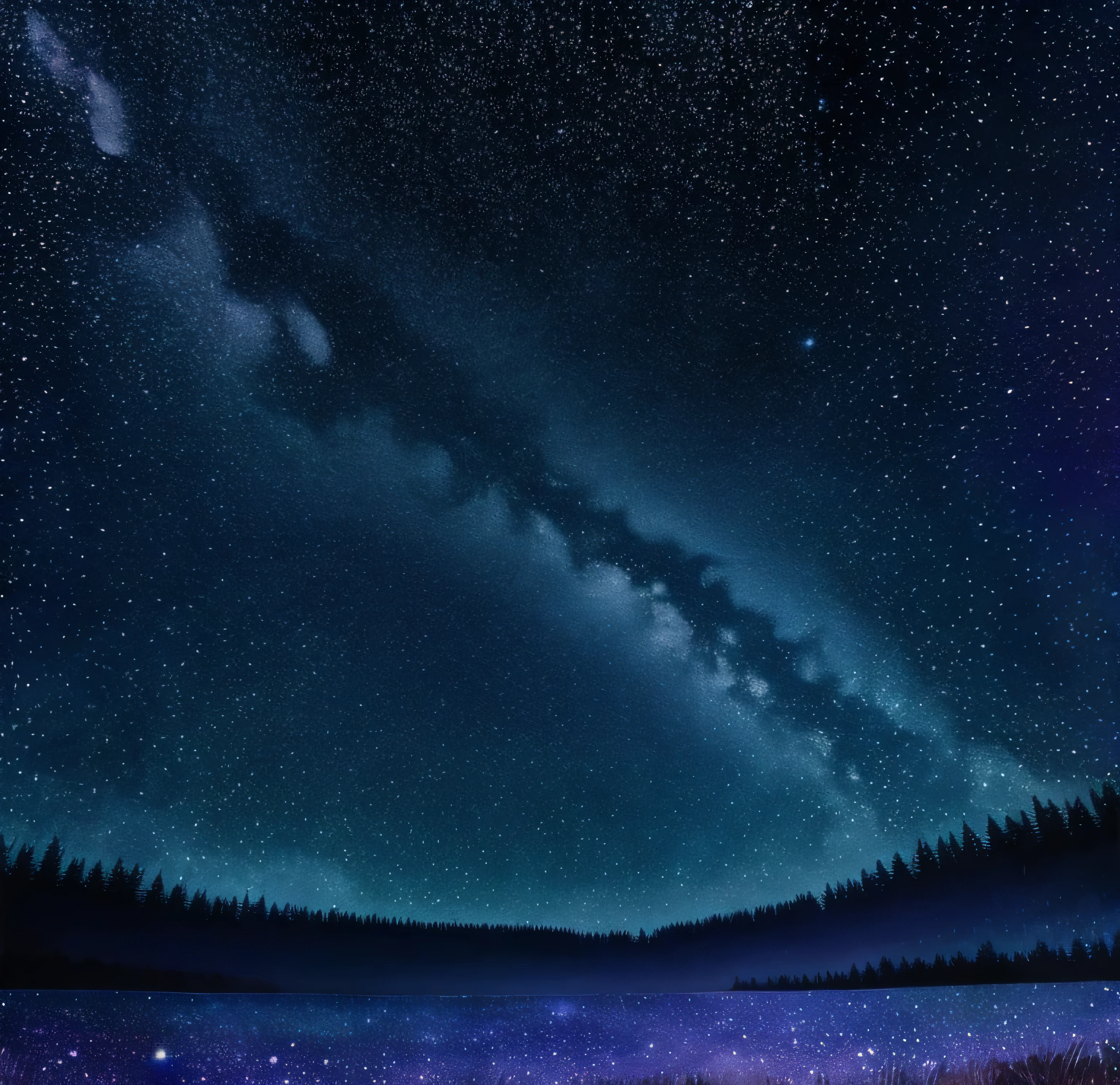 A starry sky shimmering with countless stars in a fantastical night Watercolor