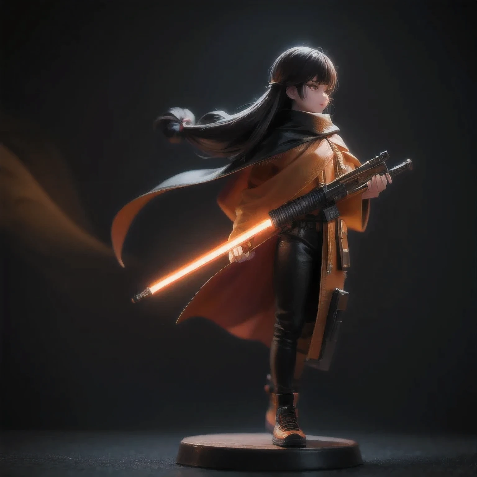 Black gold silk cyberpunk mine snow light orange rough linen cloak 6Trump lightsaber space floating 1:6 Miniatures，illustration