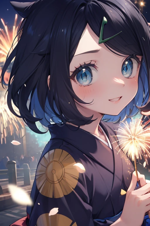 (masterpiece, Highest quality, 8K ultra-high resolution:1.4), Pokemon Riko, (A colorful navy blue yukata, night: 1.4), (Summer festival), turn around, Beautiful Eyes,Flash photography, Backlight, ((Close-up of face:1.4)), (The best smile of my lover:1.4), Open your mouth, Show the yakisoba to the camera, Written boundary depth, Dramatic portrayal, (Colorful fireworks background), Focus of the film, , Emotional composition, Emotional engine full throttle BREAK Young and cute, Slender body, Flat Chest, Highly detailed glossy skin,Sweat, 完璧なPokemon Riko
, Wind, detailed in the Wind, petals dancing in the Wind
BREAK
ultra detailed crystal eyes, Eyes like shining jewels