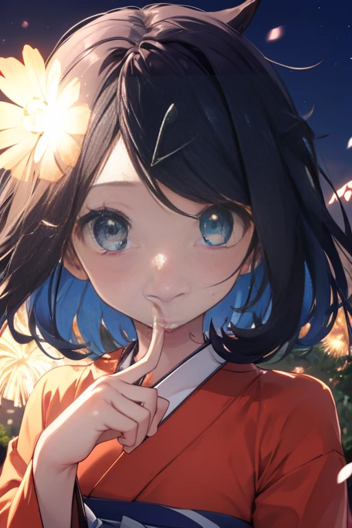 (masterpiece, Highest quality, 8K ultra-high resolution:1.4), Pokemon Riko, (A colorful navy blue yukata, night: 1.4), (Summer festival), turn around, Beautiful Eyes,Flash photography, Backlight,  ((Close-up of face:1.4)), (The best smile of my lover:1.4), Smile brightly, Open your mouth, Show the yakisoba to the camera, Written boundary depth, Dramatic portrayal, (Colorful fireworks background), Focus of the film, , Emotional composition, Emotional engine full throttle BREAK Young and cute, Slender body, Flat Chest, Highly detailed glossy skin,Sweat,  完璧なPokemon Riko
, Wind, detailed in the Wind, petals dancing in the Wind
BREAK
ultra detailed crystal eyes, Eyes like shining jewels