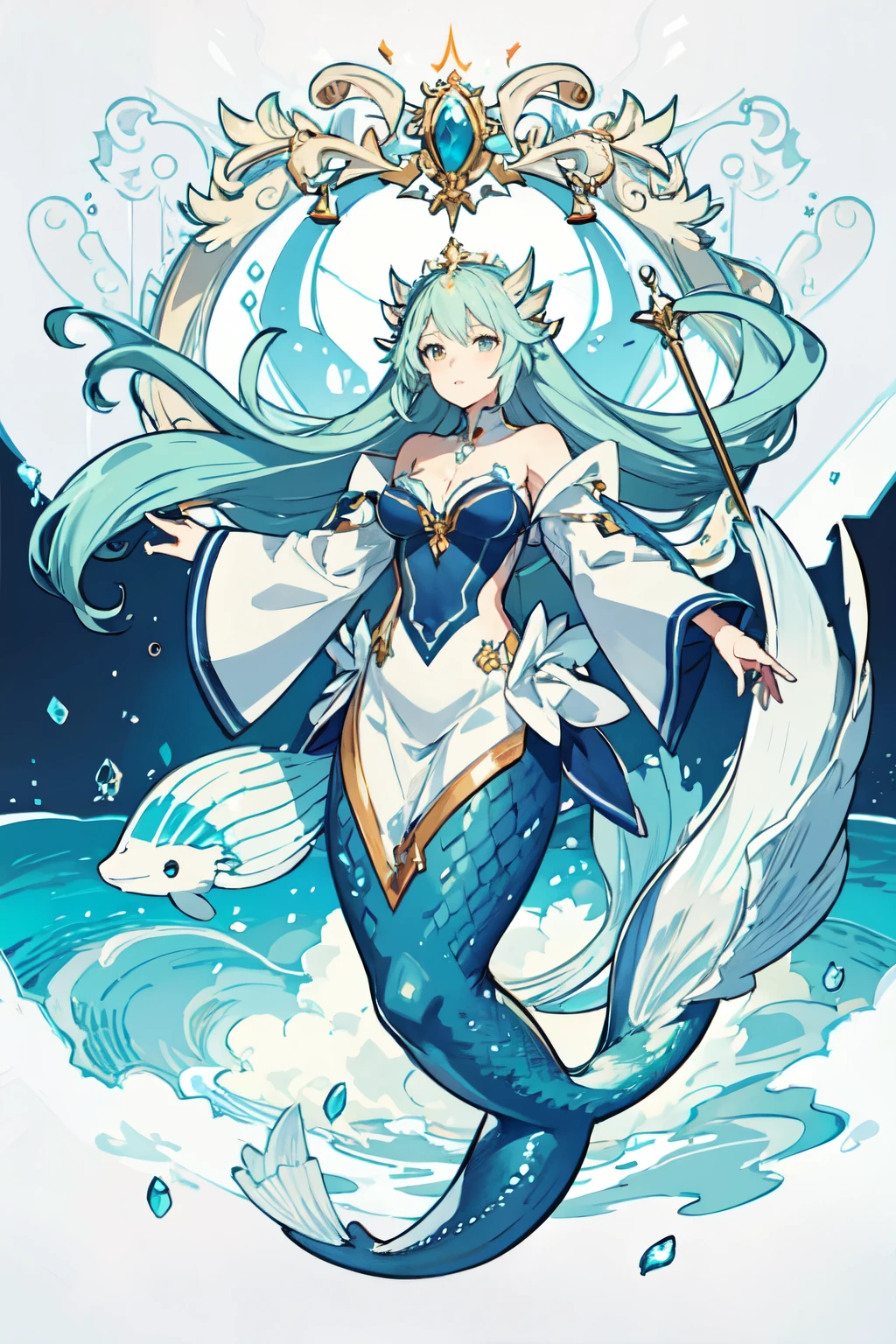 A mermaid with a blue tail and a white coat, Concept art by Kamagurka, pixiv Contest Winner, Sequential Art, artstation On pixivトレンド, Marine Siren, On pixiv, Digital art on Pixiv, Popular on pixiv, On pixiv Top Rated, Goddess of the Sea, Goddess of the Sea, pixiv daily ranking