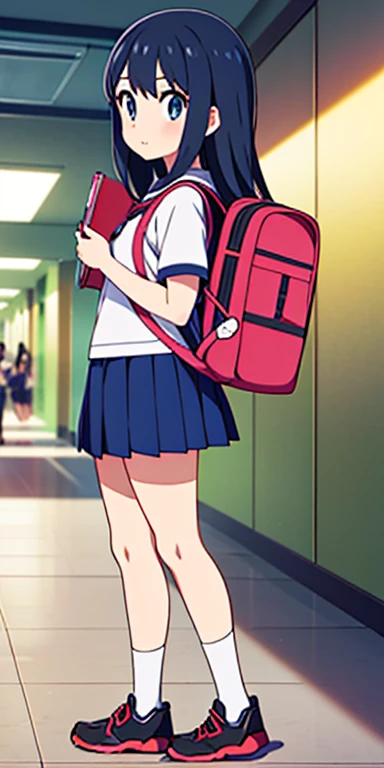 Full body, beautiful eyes , 1 girl , full body , cute girl , anime style , cute eyes , (standing up) , ( Student trainers often wear school uniforms or casual attire that reflects their age and learning environment. They may carry backpacks filled with study materials, including books and notebooks about Pokémon types, moves, and battle strategies..) ,