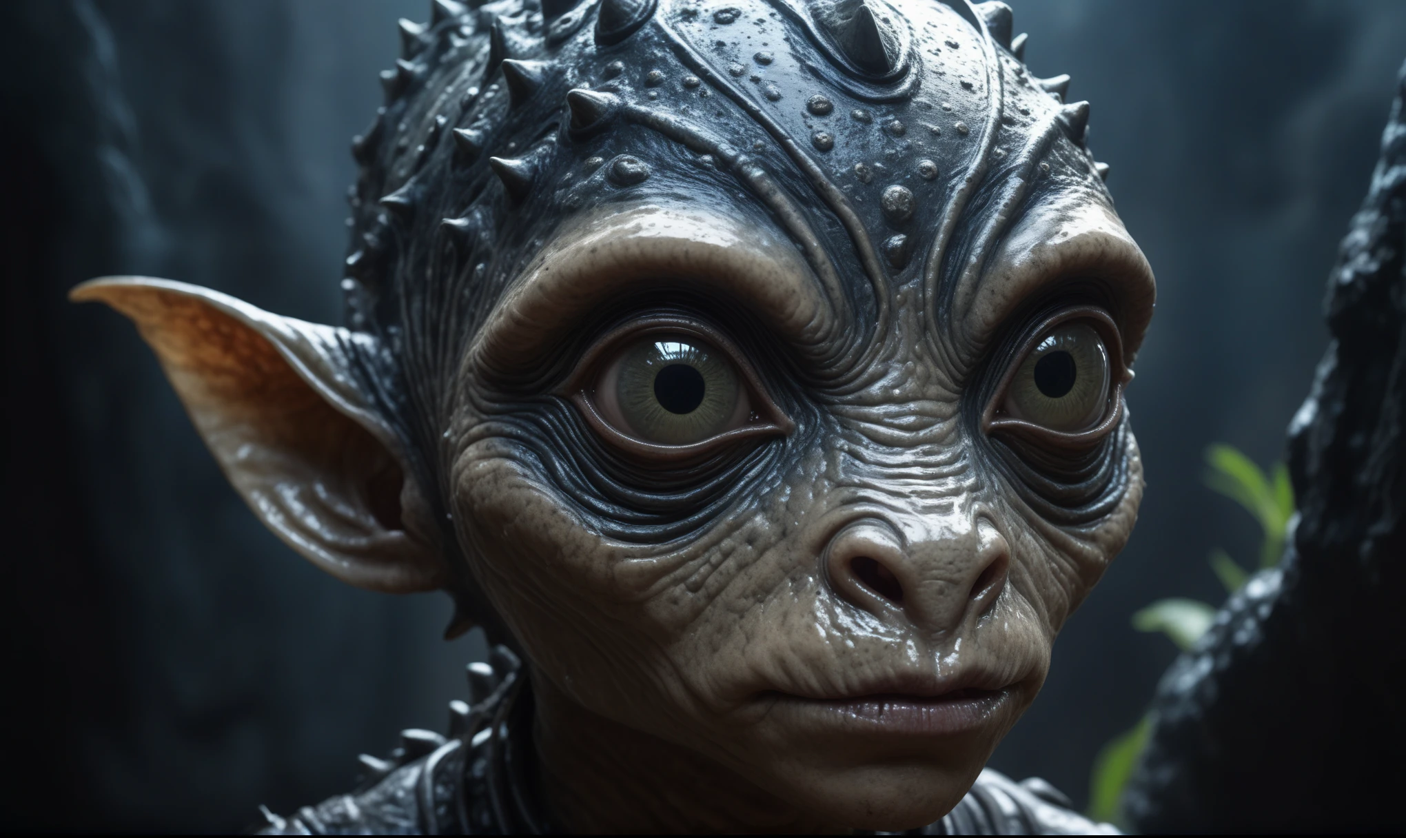 (gollum :1.4)from LOTR, ((((big eyes)))), bald, ugly, ((thin pale skin)), sparse crooked teeth
((mordor swamp)), golden ring, My precious, angry, wet skin, naked, creepy scared, gloomy
magical atmosphere, (detailed skin, skin texture), intricately detailed, fine details, hyperdetailed, raytracing, subsurface scattering, diffused soft lighting, shallow depth of field, by (Oliver Wetter)
Atey Ghailan, by Jeremy Mann, Greg Manchess, Antonio Moro, trending on ArtStation, trending on CGSociety, Intricate, High Detail, Sharp focus, dramatic, photorealistic painting art by midjourney and greg rutkowski, bokeh on background