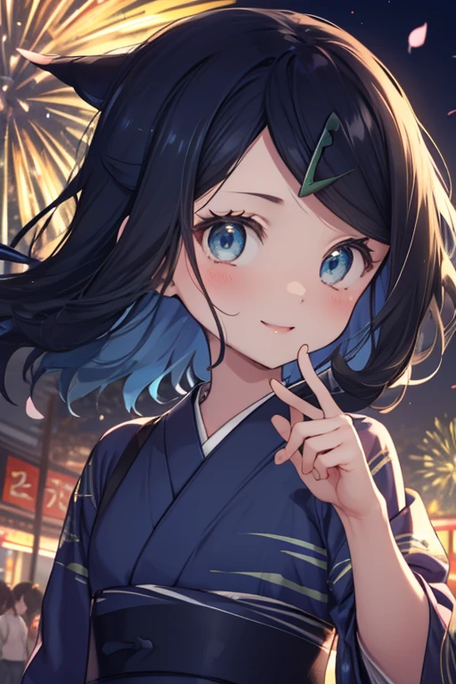 (masterpiece, Highest quality, 8K ultra-high resolution:1.4), Pokemon Riko, (A colorful navy blue yukata, night: 1.4), (Summer festival), ((turn around)), Beautiful Eyes,Flash photography, Backlight,  ((Close-up of face:1.4)), (The best smile of my lover:1.4), Smile brightly, Open your mouth, Show the yakisoba to the camera, Written boundary depth, Dramatic portrayal, (Colorful fireworks background), Focus of the film, , Emotional composition, Emotional engine full throttle BREAK Young and cute, Slender body, Flat Chest, Highly detailed glossy skin,Sweat,  完璧なPokemon Riko
, Wind, detailed in the Wind, petals dancing in the Wind
BREAK
ultra detailed crystal eyes, Eyes like shining jewels