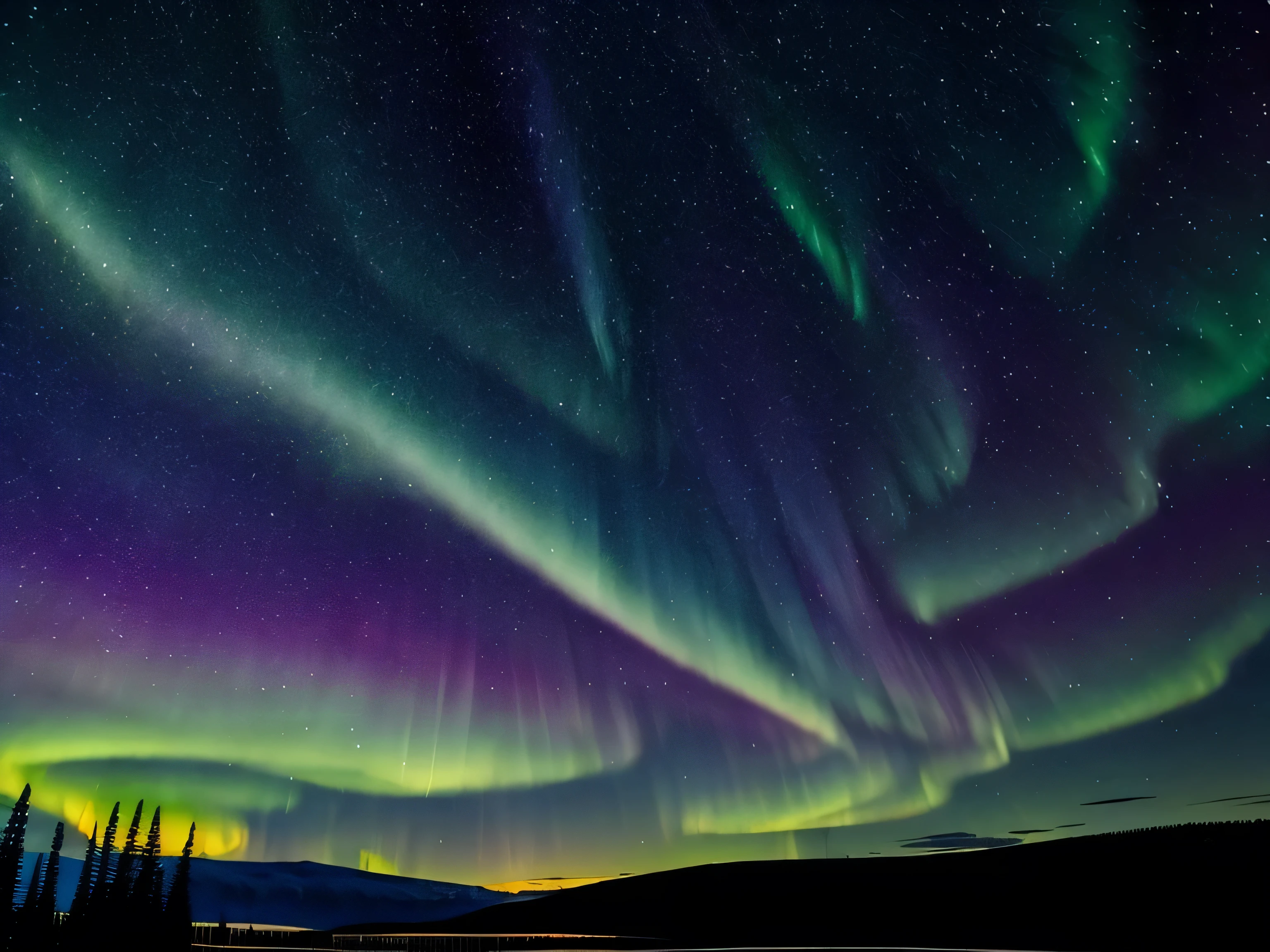 Fairbanks, Alaska The night sky with aurora borealis Watercolor