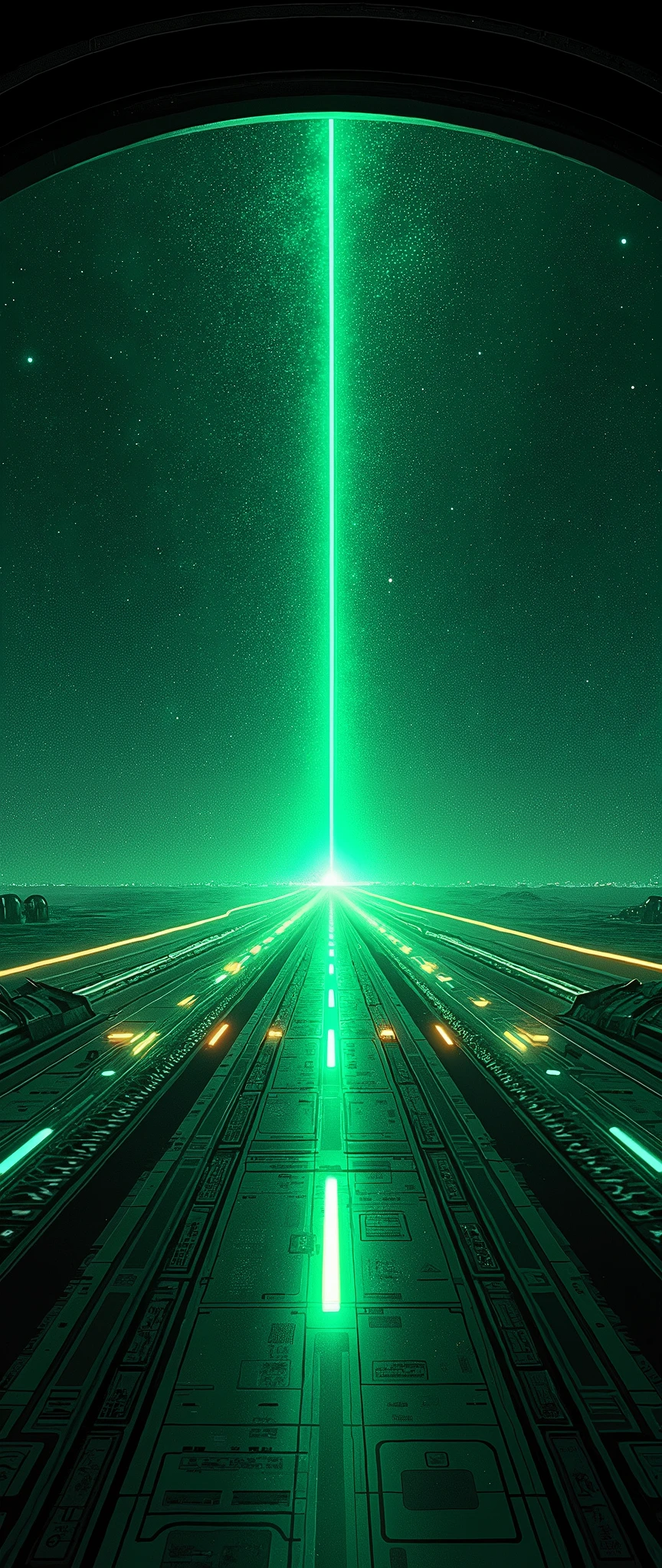 (masterpiece:1.2,Distinguished Quality,Mirror-like,Cinematic Experience),8k,wallpaper,View from the cockpit of a space fighter,(Departing from the cosmic mothership:2.0),(The runway, composed of light, extends from the mothership into space.:2.0),(The runway is marked with a dashed line of green lights.:2.0),(Cockpit drawing:2.0),(dynamic:2.0),(Drawing of a runway and outer space:2.0),