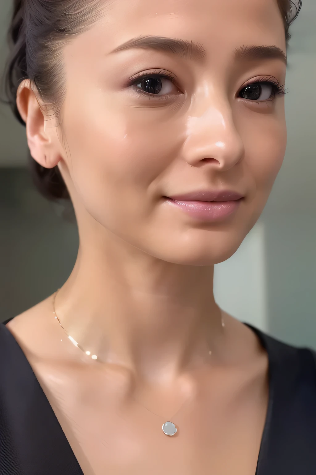 Taylor Hill、High resolution realistic photos,8k,Realistic skin texture,to be born々New People々々々々々,1 person,Tabletop,,Awards - Winning Photos, Very detailed, close your eyes, Nose and mouth,Face Focus, Extreme close up of face、Woman with open mouth and close your eyes, Black camisole、20-year-old,Black-haired、Symmetrical face,Realistic nostrils、Angle from below、Elongated C-shaped nostrils,((Gray background))、Sweaty skin、Lighting that highlights glowing skin caused by sweat、((Sharp Nose))Skin shiny with sweat、Glowing Skin、Sweaty hair、sunlight、(Brow wrinkles)((Frowning))、((Thin eyebrows))((Oily skin、Glowing Skin))、double eyelid、Tied Hair、updo、Lift your head((Super wet skin))(((Profile with a wide nasal septum,nasal septum,profile)))Beautiful Japan actress,(Face close-up)(((Profile with a wide nasal septum,nasal septum,profile)))(((profile)))