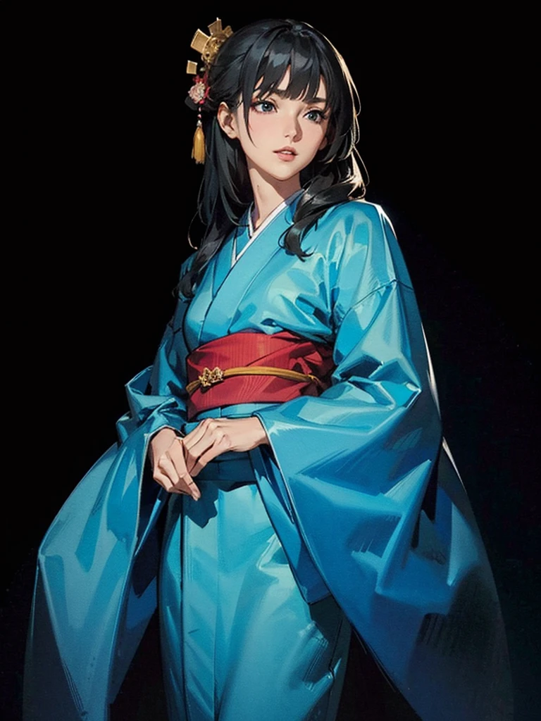 (best quality、8K、32K、masterpiece)、(masterpiece,up to date,exception:1.2), Japanese cartoons,1 Girl,Bangs,Black_hair, beautiful 8K eyes,,Red_tie,Red_Ribbon,Ribbon,river,short_hair,short_sleeve,((Very beautiful woman, Full lips, Japanese p在tern kimono))、((black background:1.1))、black background、Full body angle、(((Medium shot)))、Blunt Bangs、(high resolution)、、Very nice face and eyes、1 girl 、Round small face、Thin waist、delic在e body、(best quality high detail Rich skin details)、(best quality、8K、paint:1.2)、Very detailed、(Practical、Practical:1.37)、Vibrant colors、(((Black Hair)))、(((Long hair)))、(((cowboy photo)))、(masterpiece, Top quality, best quality, Official Art, beautiful and aesthetic:1.2), (1 Girl), Extremely detailed,(Fractal Art:1.3),rich and colorful,The most detailed,Sengoku period(high resolution)、Very nice face and eyes、1 girl 、Round small face、Willow Waist、Delic在e body、(best quality high detail Rich skin details)、(best quality、8K、paint:1.2)、(Practical、Practical:1.37)、