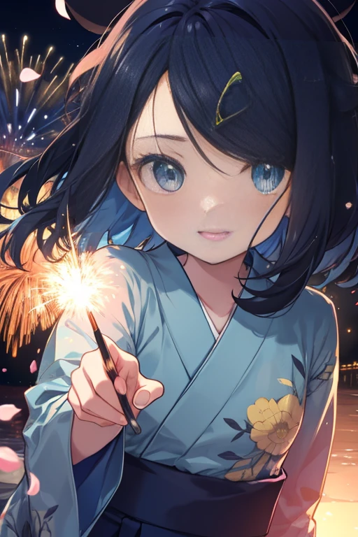 (masterpiece, Highest quality, 8K ultra-high resolution:1.4), Pokemon Riko, (A colorful navy blue yukata, night: 1.4), (Summer festival), ((turn around)), Beautiful Eyes,Flash photography, Backlight, ((Close-up of face:1.4)), (The best smile of my lover:1.4), Smile brightly, Open your mouth, Show the yakisoba to the camera, Written boundary depth, Dramatic portrayal, (Colorful fireworks background), Focus of the film, , Emotional composition, Emotional engine full throttle BREAK Young and cute, Slender body, Flat Chest, Highly detailed glossy skin,Sweat, 完璧なPokemon Riko
, Wind, detailed in the Wind, petals dancing in the Wind
BREAK
ultra detailed crystal eyes, Eyes like shining jewels