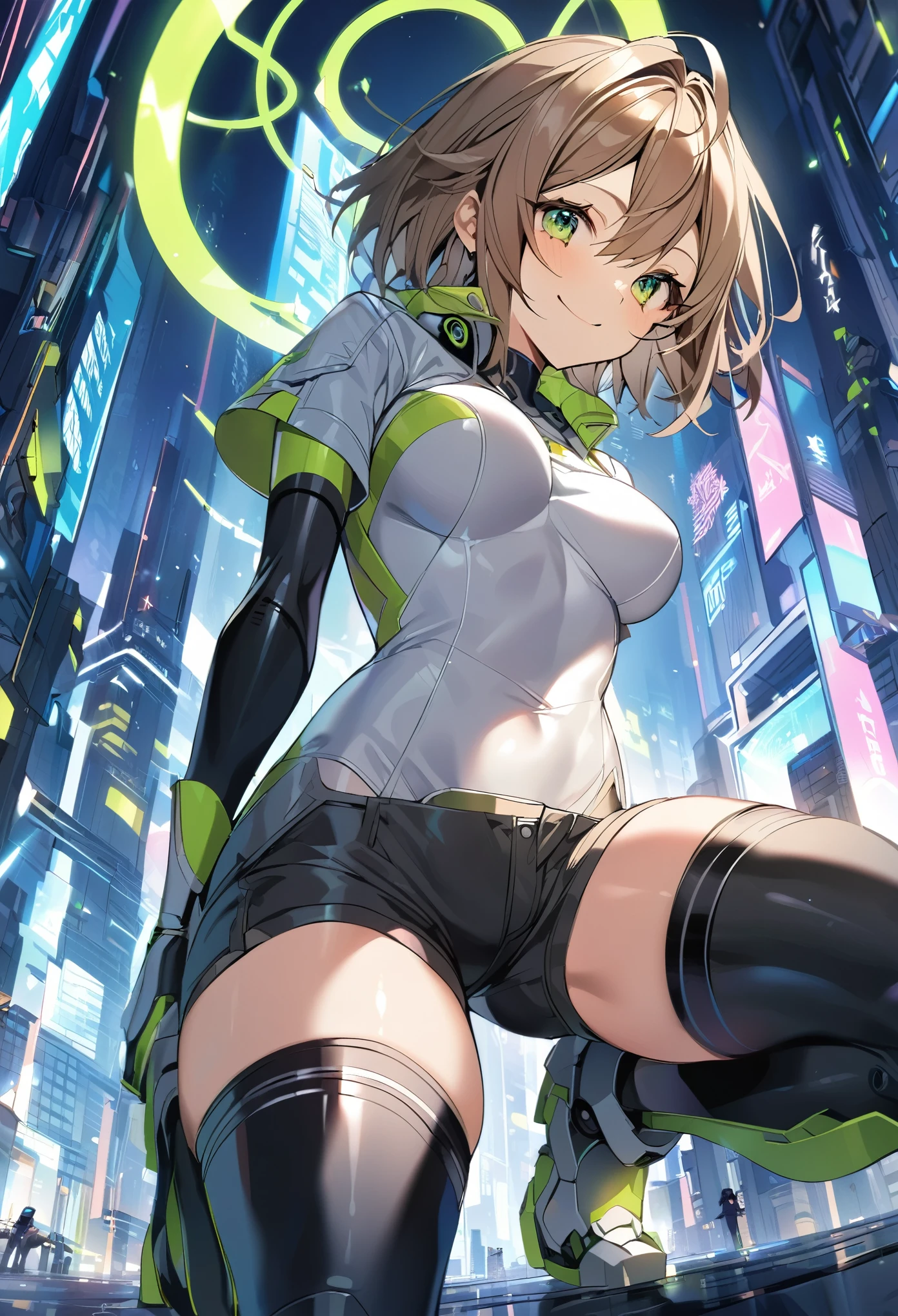 anbydemara, anby demara, (orange eyes:1.5), short hair, white hair, BREAK bare shoulders, black gloves, black skirt, black thighhighs, fingerless gloves, gloves, green jacket, headphones, navel, skirt, stomach, thighhighs, pussy, beautiful pussy, beautiful boobs, (((spreading legs))), (((wet pussy))), (((NSFW))), hentai, porn, sex, BREAK outdoors, city, sky, clouds, sun, buildings, crowd, people, alley, BREAK looking at viewer, BREAK (masterpiece:1.2), best quality, high resolution, unity 8k wallpaper, (illustration:0.8), (beautiful detailed eyes:1.6), extremely detailed face, perfect lighting, extremely detailed CG, (perfect hands, perfect anatomy),