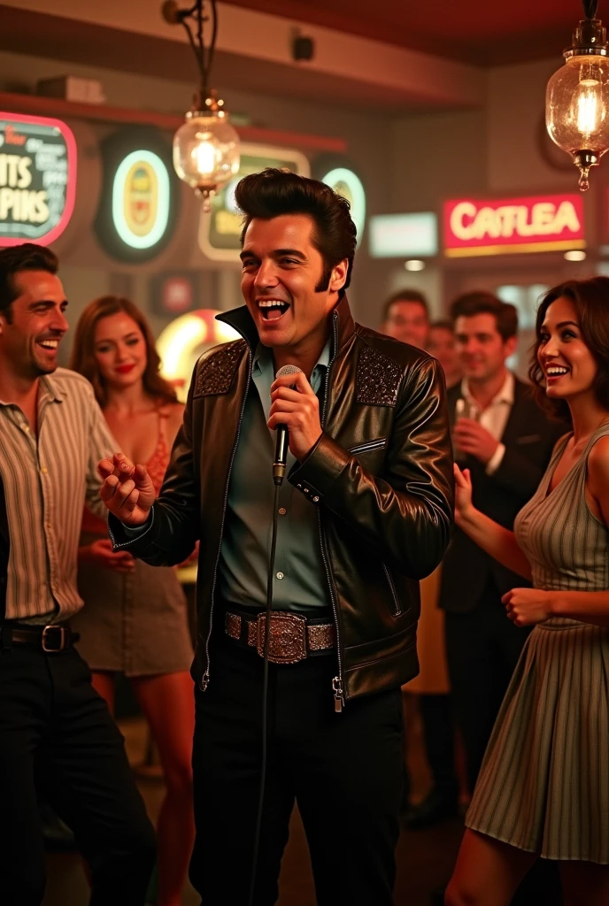 Believe me, Elvis Presley singing rock and roll in a bar set in the 60s