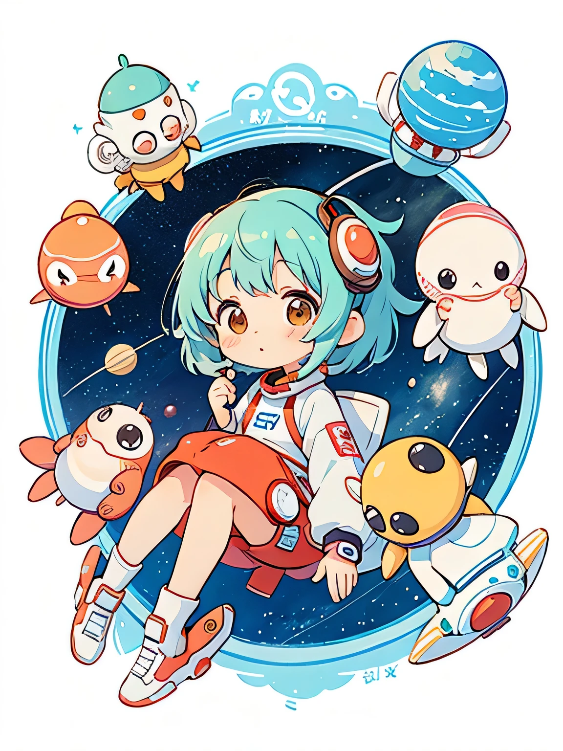 Hayao Mayazaki style, Kawaii Design, The most beautiful girl of all time、Chibi, Cute Aliens, Space Travel, Mars, Spaceship