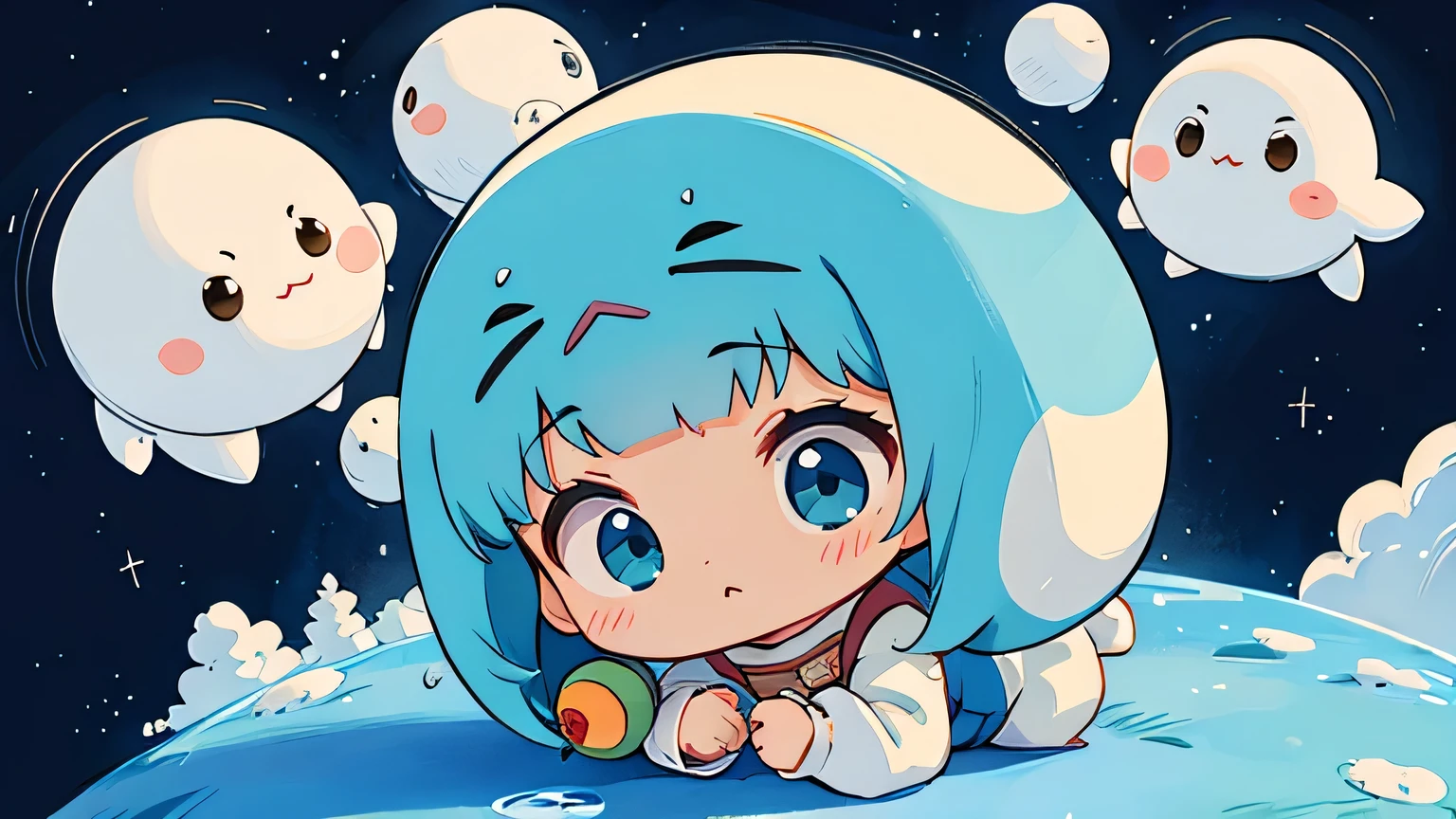 hayao miyazaki style, Kawaii Design, The most beautiful girl of all time、chibi, Cute humanoid alien、Mars exploration、fun