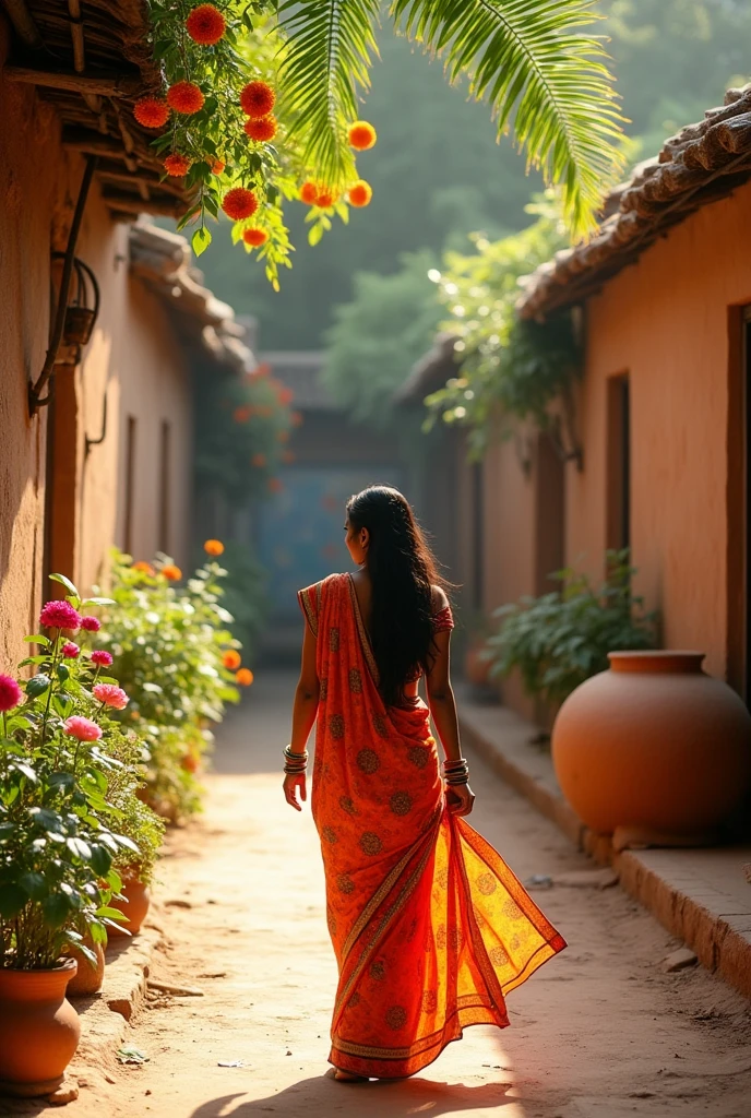 A indian women walking
In the village house