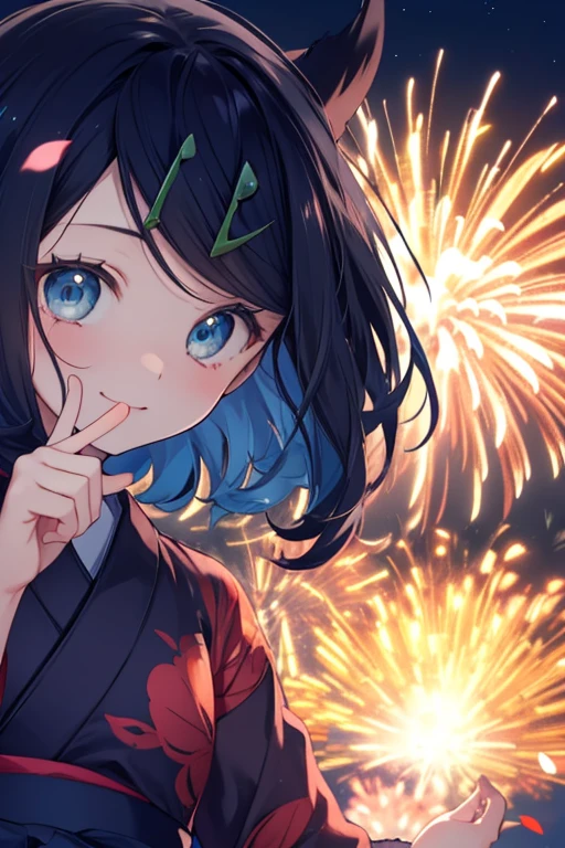 (masterpiece, Highest quality, 8K ultra-high resolution:1.4), Pokemon Riko, (A colorful navy blue yukata, night: 1.4), (Summer festival), ((turn around)), Beautiful Eyes,Flash photography, Backlight,  ((Close-up of face:1.4)), (The best smile of my lover:1.4), ((((Smile brightly)))), (Show your palm to the camera), (Beckon), Written boundary depth, Dramatic portrayal, (Colorful fireworks background), Focus of the film, , Emotional composition, Emotional engine full throttle BREAK Young and cute, Slender body, Flat Chest, Highly detailed glossy skin,Sweat,  完璧なPokemon Riko
, Wind, detailed in the Wind, petals dancing in the Wind
BREAK
ultra detailed crystal eyes, Eyes like shining jewels