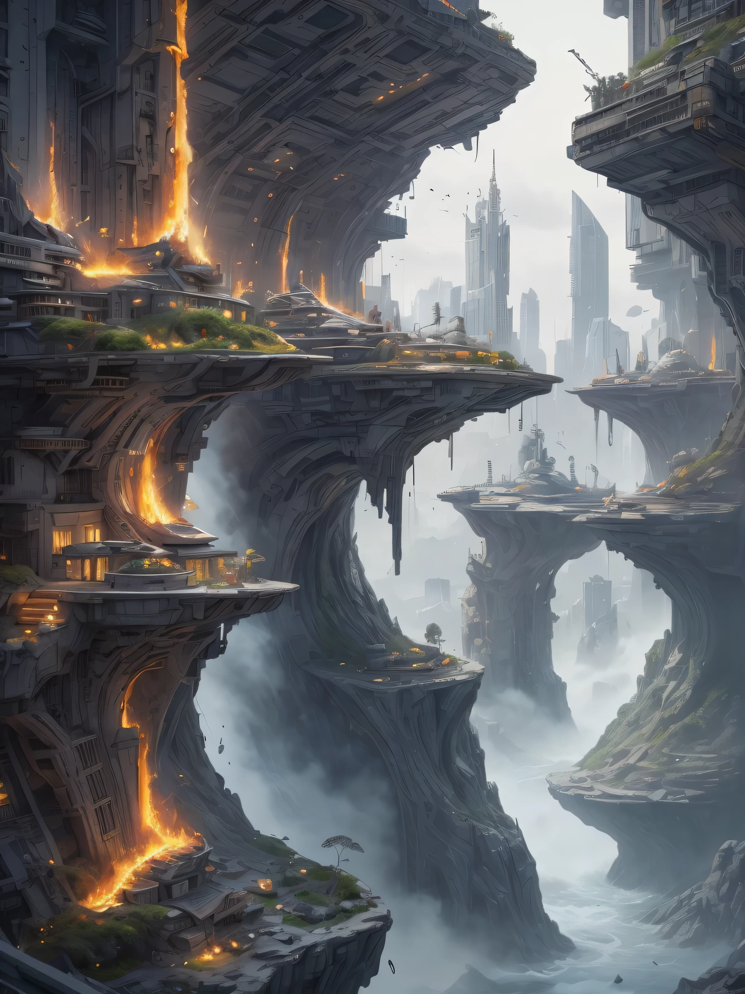 unreal engine:1.4,UHD,Best quality:1.4, fotorrealist:1.4, Masterpiece:1.8, unearthly, , Colonization of a new planet, gloomy atmosphere, a lot of alien vegetation, Intricate flowers, Alien Creatures, wild atmosphere, aggressive environment, amazing, stunning artwork. (Best quality,4k,8K,A high resolution,Masterpiece:1.2), ultra detailed ,(realist,fotorrealist,fotorrealist:1.37),HDR,UHD,Studio lighting, Ultra-thin paint, sharp focus, physically based representation, very detailed description, professional, Bright colors, fantastic city, The capital of the empire, mega tall skyscrapers. space towers for mooring star cruisers, pierce the sky, Bright city lights, the river pierces the city, waterfalls in city gardens, mega high waterfalls, who never sleeps. In the middle of a bustling cityscape, Famous high-tech pyramid style architecture, Its architectural wonders are embodied in a futuristic style.. When the hovercar glides easily through the air,Город full of life,full of life。,full of life。,full of life。,full of life。。, Modern technology blends seamlessly with traditional Arab luxury urban structures.. This is an amazing piece of art, Use Pixai, to bring powerful AI models to life, Showcase the limitless creativity and possibilities of our imagination. Experience the future of cityscapes at Pixai,Immerse yourself in the ghostly world of art, deep bottomless chasms filled with lava, lava falls, fire and smoke, A transport spaceship is moored to the spaceport terminal