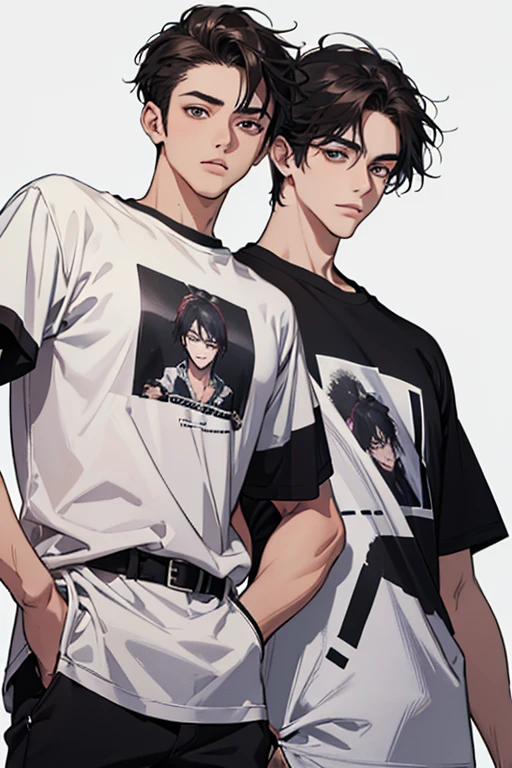 anime handsome man, transperent shirt, wet hair, shorts