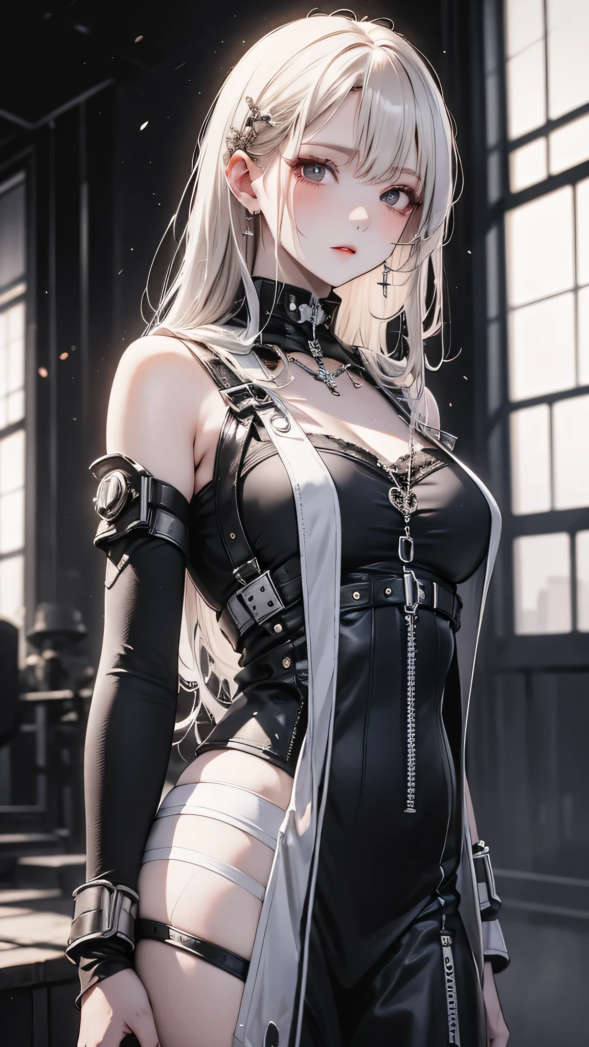 (One person:1.3), alone, __Body parts__ Delicate and realistic skin, Pale skin, big, Official Art, Unified 16k wallpapers, Super detailed, beauty and aesthetics, beauty, masterpiece, Highest quality, In Cyberpunk City, Great atmosphere, A calming color palette, Peaceful mood, Soft Shadows, Flight attendant uniform, Glamour