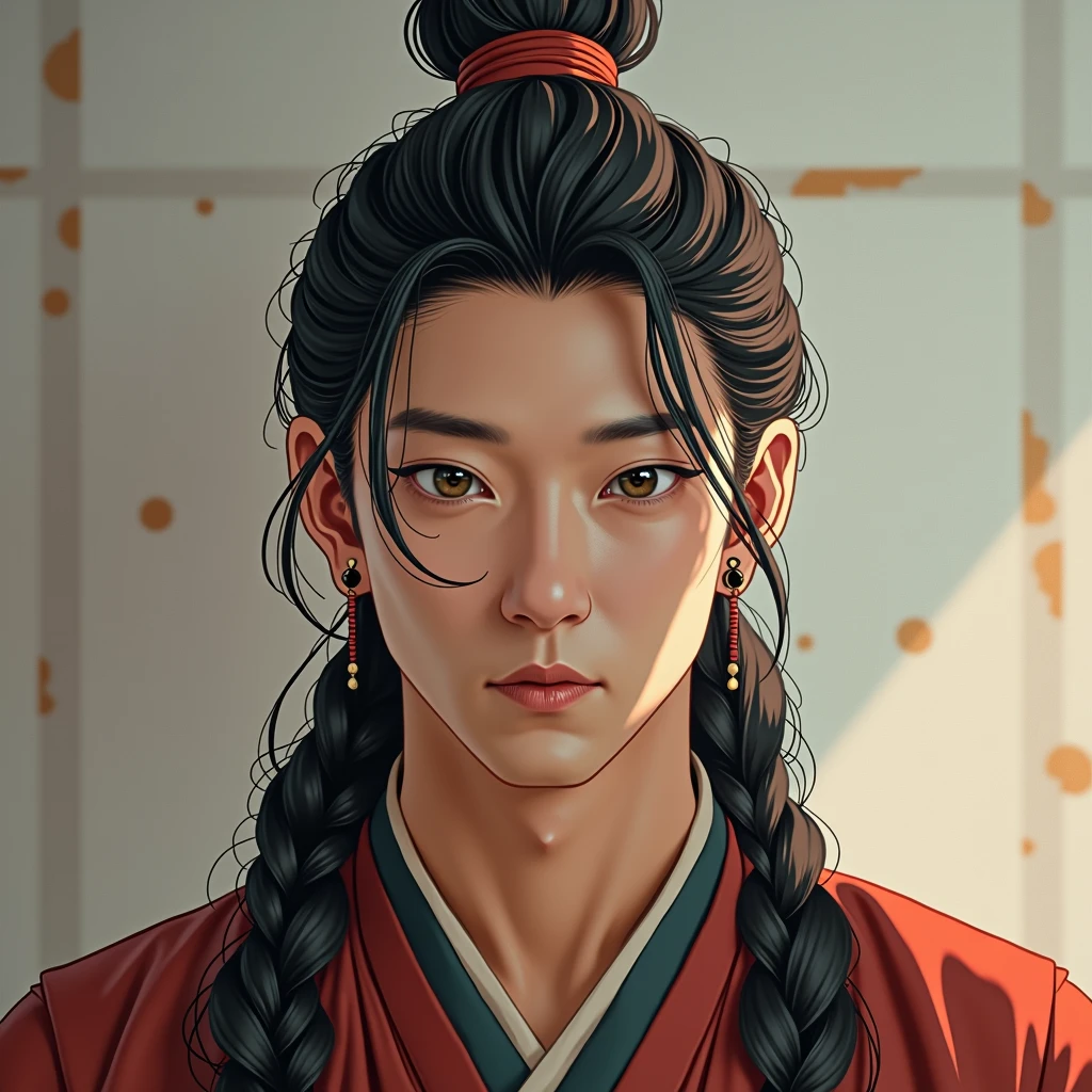 Narrow eyes、Adult male Chinese clothing、Hair braids、