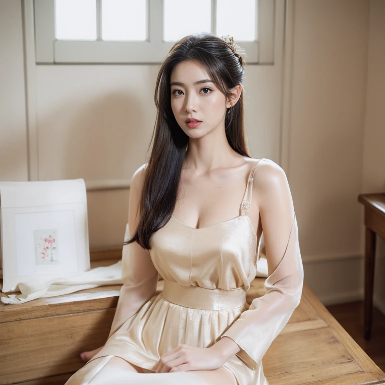 outstanding quality, masterpiece, High Resoluti~to, 1 woman, blush, (a charming smile: 0.8), star eyes, chinese hanfu, hair accessories, necklace, bijouterie, beauty, ~to_body, Tyndall effect, realism, Shadow Room, light edge, Two-t~toe Lighting, (high detail skin: 1.2), 8 thousand UHD, SLR, soft light, high quality, volume lighting, Candid photos, High Resoluti~to, 4K, 8 thousand, blur background, light tulle,