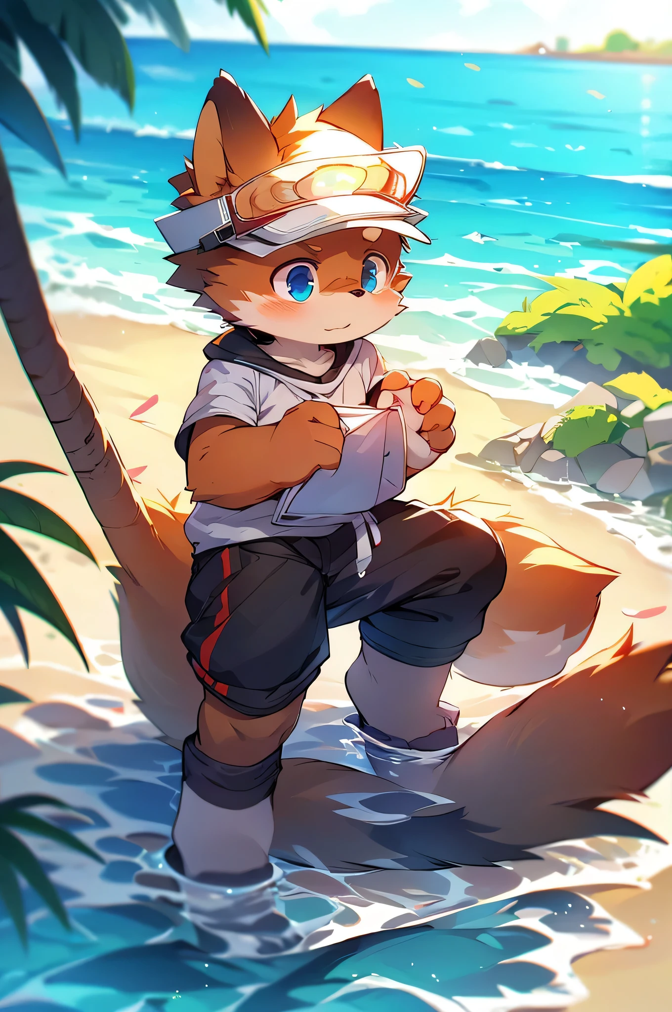 author:Junior Rescue, author:Kirito, Mammals, Furry, male, alone, visor,Beach soccer,Ocean