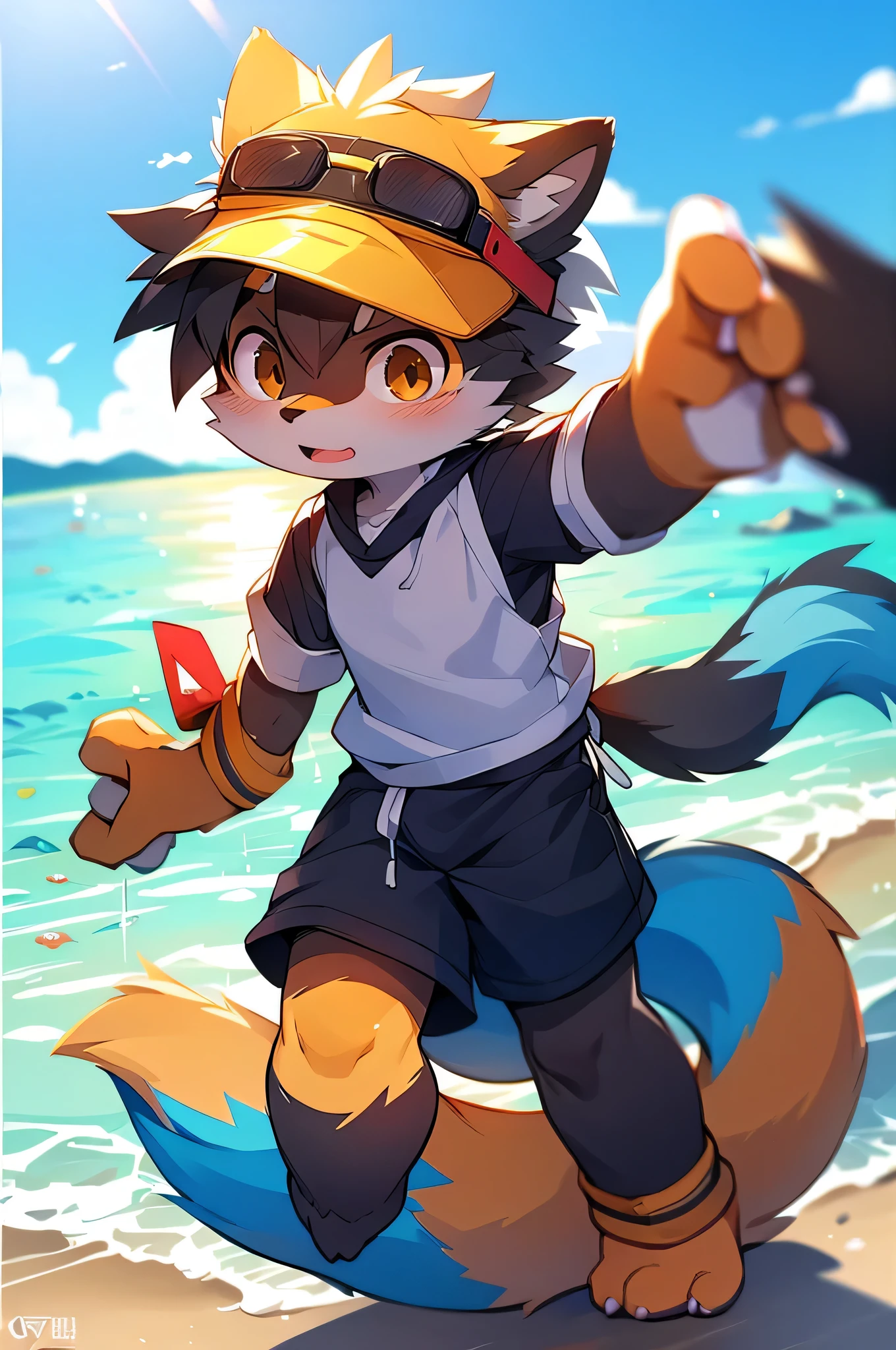 author：Junior Rescue, author：Kirito, Mammals, Furry, male, alone, visor,Beach soccer,Ocean