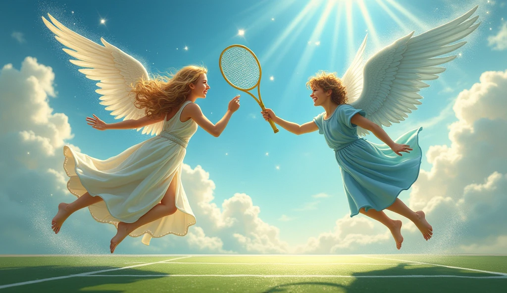 Two Angels playing tenis 