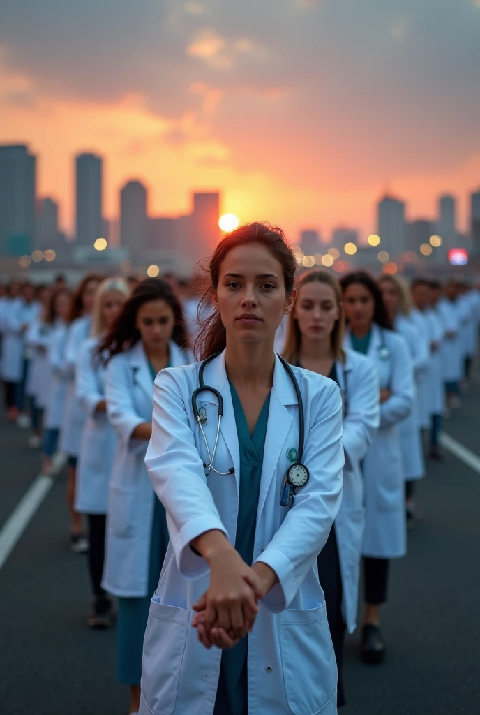 Human chain but with doctors