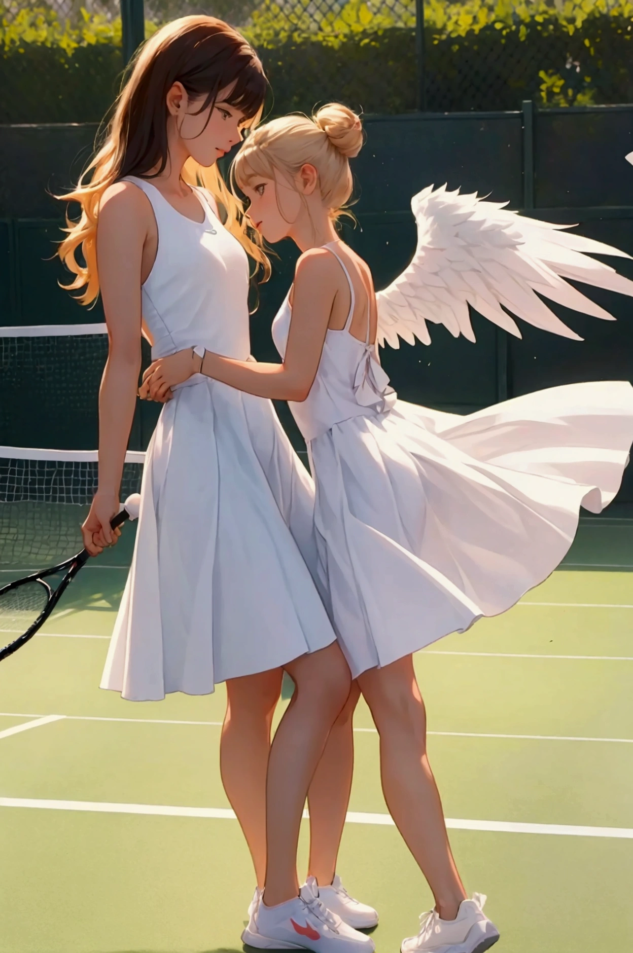 Two Angels playing tenis