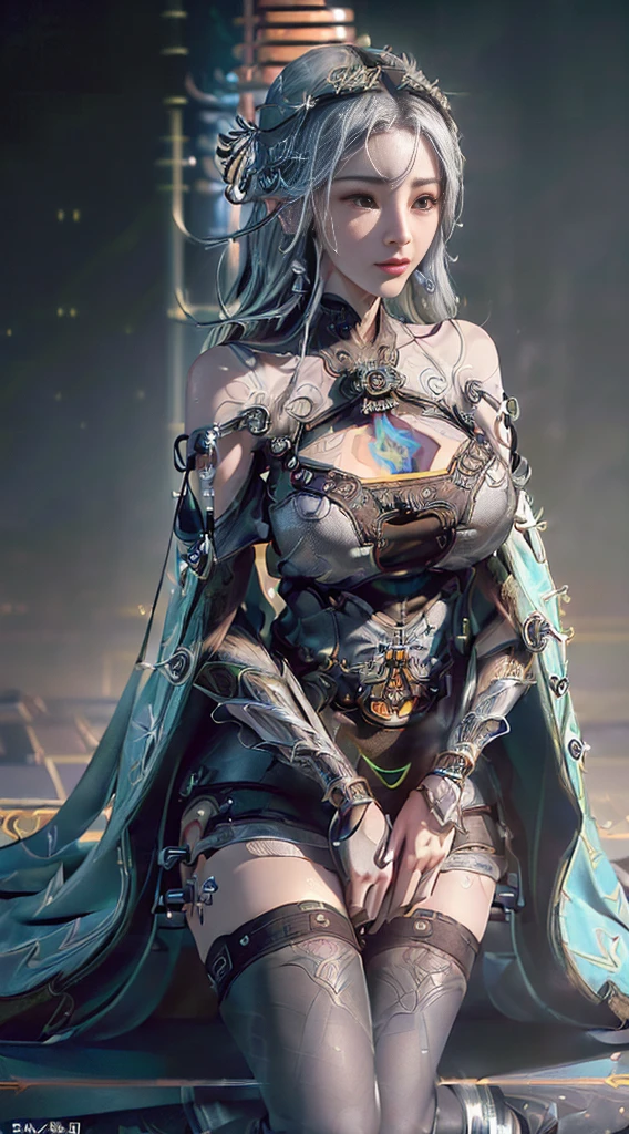 (((( masterpiece, top quality, ultra detailed))), (((( ultra photo-realistic 3D))), (((( dramatic leap in overall accuracy, producing ultra detailed and realistic images))), intricate mechanical cyborg girl, dynamic battle action poses, detailed and intricate steampunk and gothic lolita fused with detailed off-the-shoulder fashion, intricate steampunk headgear, hands are intricate mechanical weaponry, very thin legs, very long eyelashes, silver hair that flutters in the wind, mandala patterned cloak detailed off-the-shoulder fusion fashion, intricate steampunk headgear, hands intricate mechanical weapons, very thin long legs, very long eyelashes, silver hair fluttering in the wind, dazzling lights in mandala pattern, lots of neon lights crossing and scattering, very complex giant mechanical weapons, complex machine factory surrounded by flames, Very dark night background, very dramatic and cinematic lighting, HDR (High Dynamic Range), Ray Tracing, NVIDIA RTX, Super Resolution, Unreal 5, Subsurface Scattering, PBR Texturing, Post-Processing, Anisotropic Filtering, Depth of Field, Maximum Clarity and Sharpness, Multilayer Textures, Albedo and Specular Maps, Surface Shading, Accurate Simulation Light Material Interaction, Perfect Proportions, Octane Rendering, Two-Tone Lighting, Wide Aperture, Low ISO, White Balance, Rule of Thirds, 16K RAW,