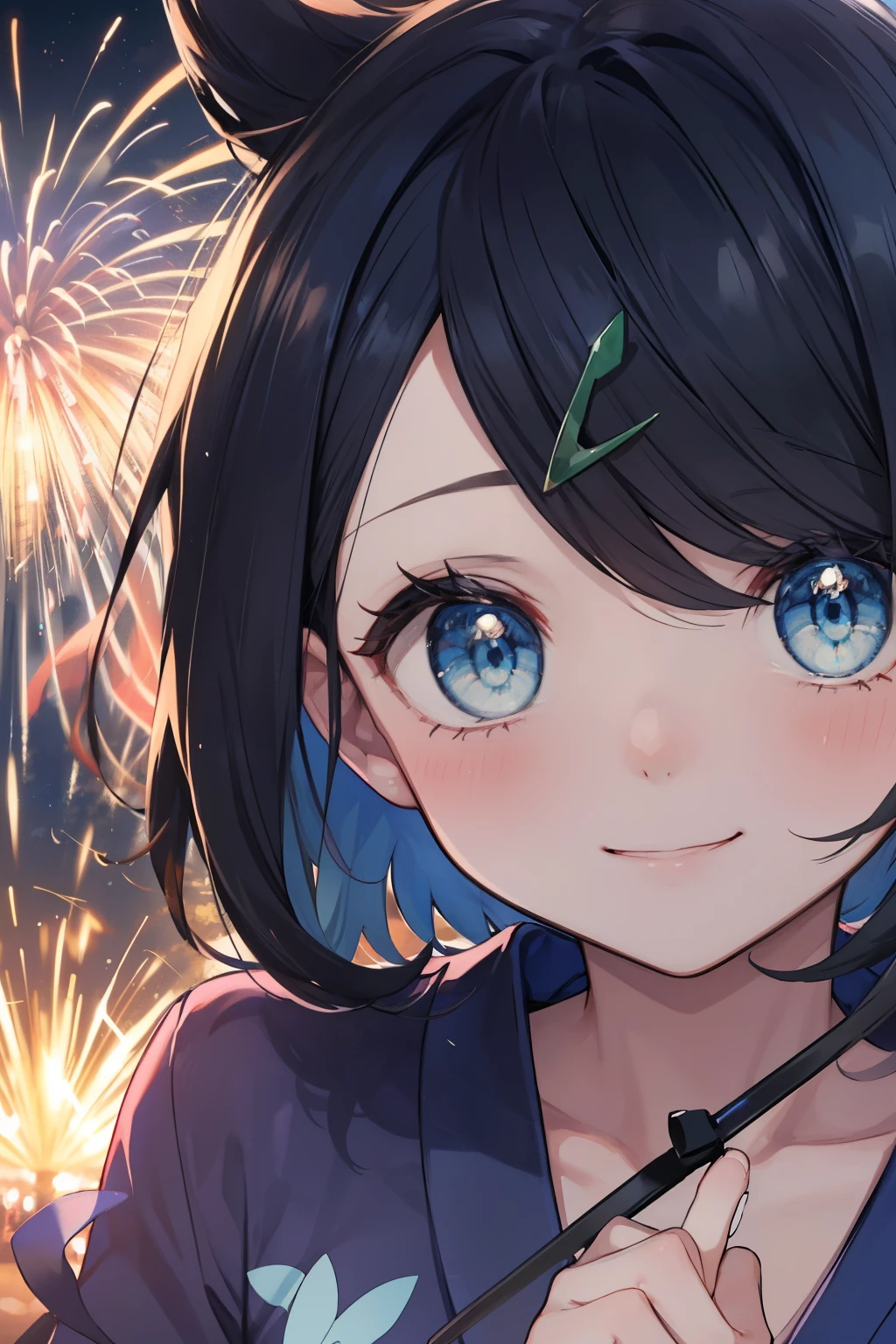 ((nsfw)), (masterpiece, Highest quality, 8K ultra-high resolution:1.4), ****, kawaii, Pokemon Riko, (A colorful navy blue yukata, night: 1.4), (Summer festival), ((turn around)), Beautiful Eyes,Flash photography, Backlight,  ((Close-up of face:1.4)), (The best smile of my lover:1.4), ((((Smile brightly)))), (Show your palm to the camera), (Beckon), Written boundary depth, Dramatic portrayal, (Colorful fireworks background), Focus of the film, , Emotional composition, Emotional engine full throttle BREAK Young and cute, Slender body, Flat Chest, Highly detailed glossy skin,Sweat,  完璧なPokemon Riko
, Wind, detailed in the Wind, petals dancing in the Wind
BREAK
ultra detailed crystal eyes, Eyes like shining jewels