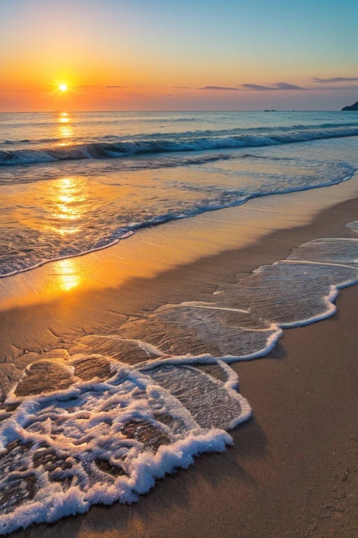 A beautiful beach sunrise , hugh quality,  intricate details