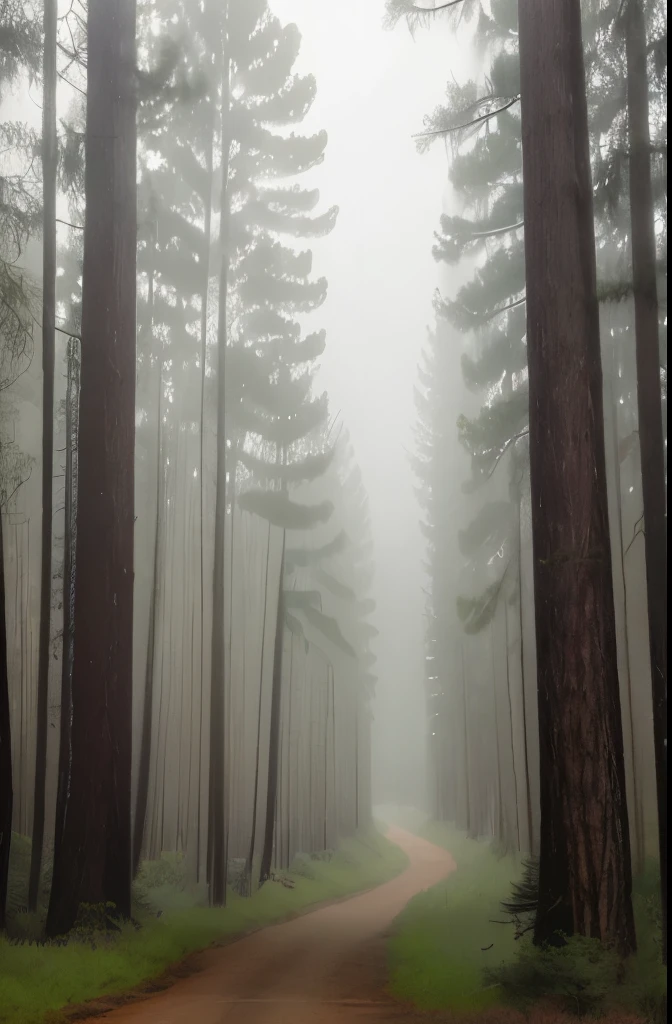 tall pine trees in a forest with a foggy sky, a stock photo by Robert J. Brawley, flickr, renaissance, pine forest, florida, pine forests, sparse pine forest, swamp forest, lush evergreen forest, in serene forest setting, evergreen forest, serene forest setting, lush forest landscape, tropical forest, lush forest in background, dark pine trees