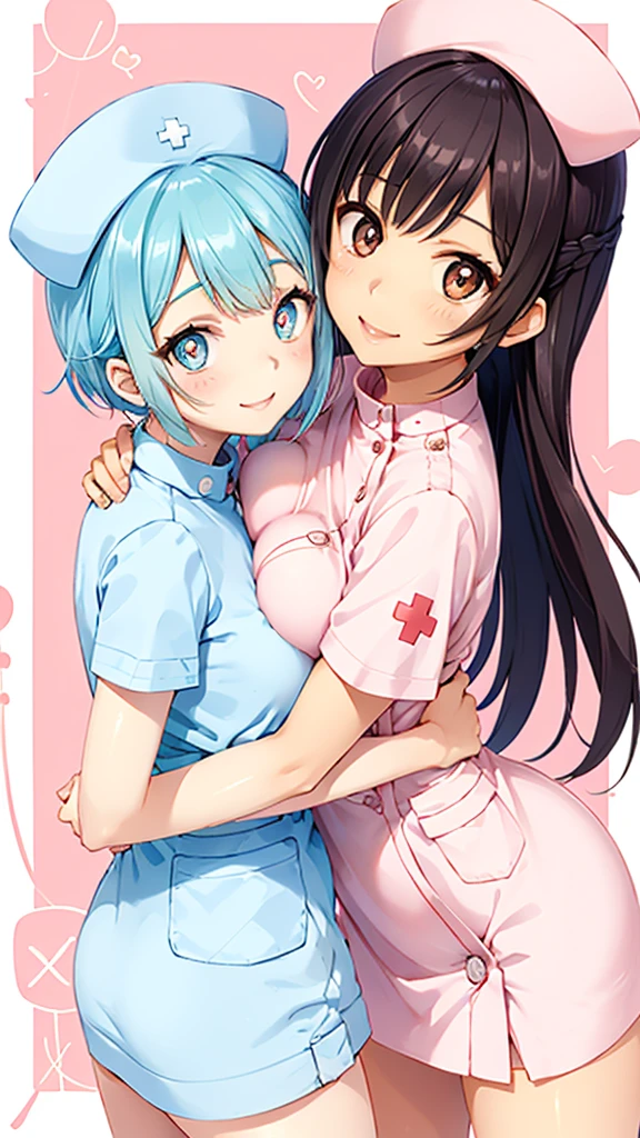 perfect beauty girl, oily skin, random Breast size、random hair style、random hair color,nurse uniform
nurse cap, crazy eyes, mismatched pupils, smile, anime style, retina,hug a large syringe, heart