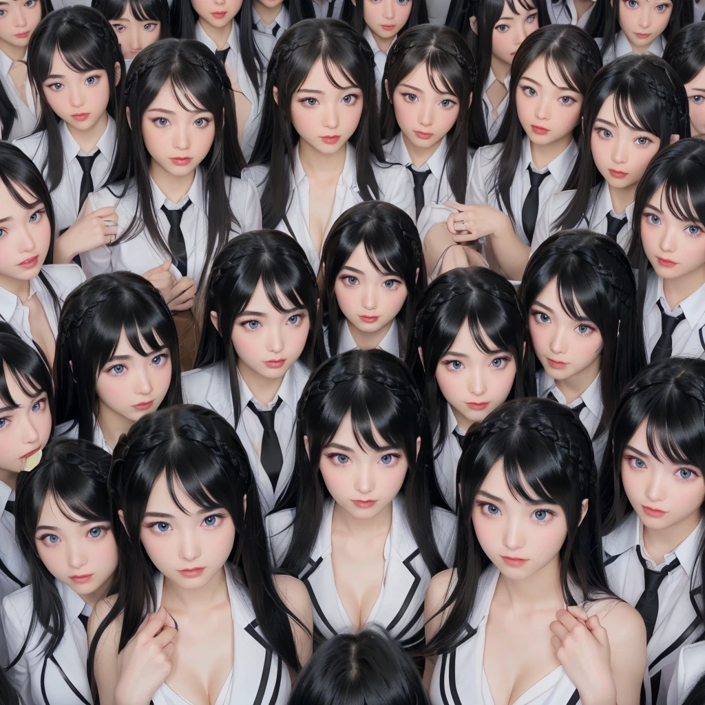 (Perfect Clone girls Photography Art), (16K, Highest quality, Ultra-high resolution, Realistic), (Japanese, Female college student, 20-year-old), (((((Small face, (((((Thick black hair, Semi-long hair)))))))))), ((Beautiful detailed girls, Accurate body structure, Very detailed body, ((((Big Breasts, J-Cup))), Emphasis on the fullness of a large chest))), ((Cute expression, A gentle gaze)), (((((Happy smile))))), (((((Very detailed, 1girl-cloning))))), (((100girls), (6+girls), )multiple girls))), (((A very perfect depiction of a doppelganger))), (((Very detailed, Perfectly the same girl, The exact same smile, Perfect same hair, Perfect same clothes, Perfect same J-cup))), (((((clone girls only))))), (10,000girls), (1,000,000girls), (1,000,000,000girls), (hug, Chest to Chest), (Full cleavage, Lesbian, kiss, Staring at each other, spoil), (1,000,000,000,000,000,000girls), ((The best super crowded, Super dense, Super crowded)), (Soft Light, super wide view, (((Very detailed perspective drawing))))