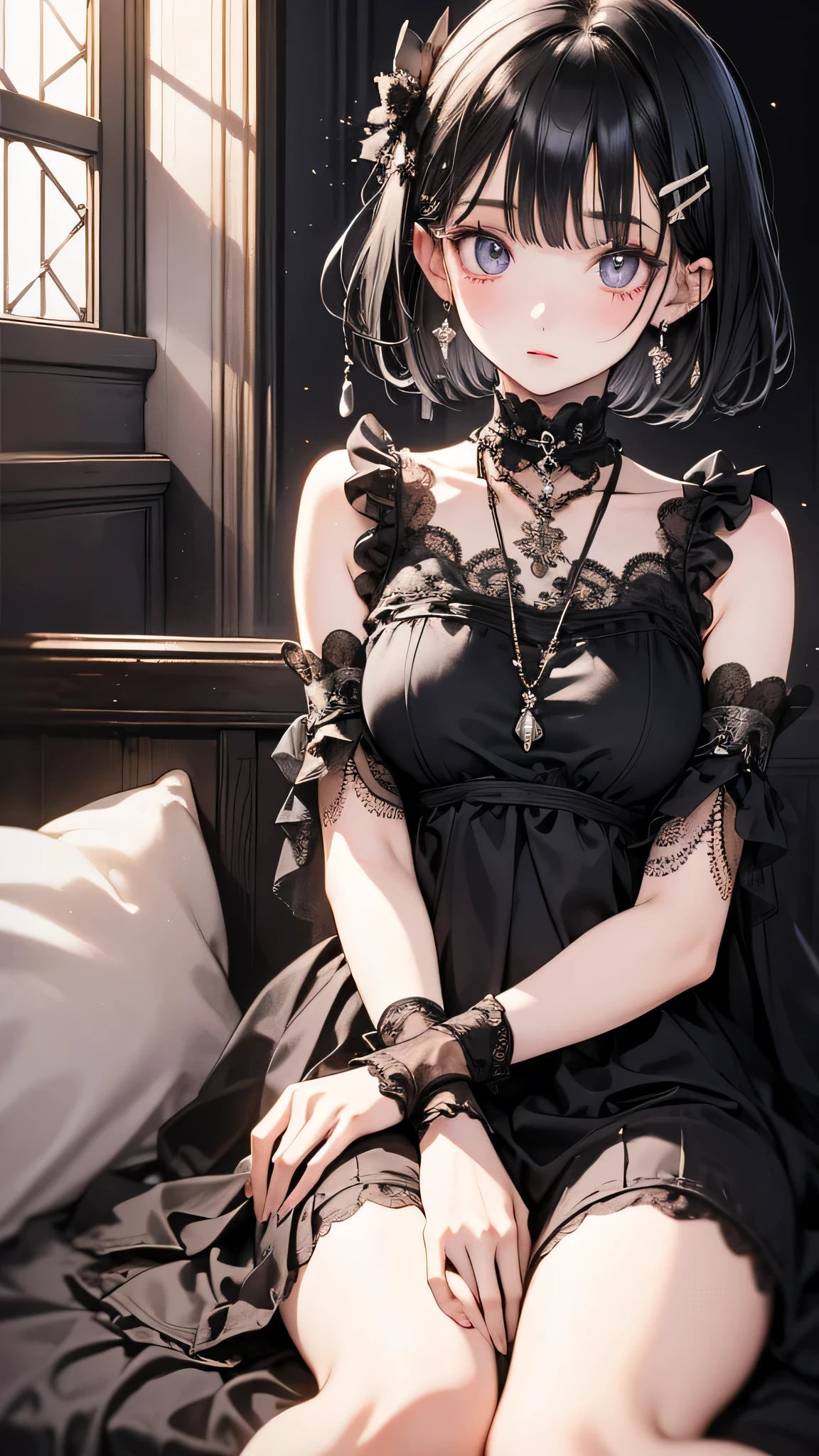 High resolution, masterpiece, ruka sarashina, short hair, Black Hair, (alone), One person, cute, interior, Detailed eyes, (Iris)