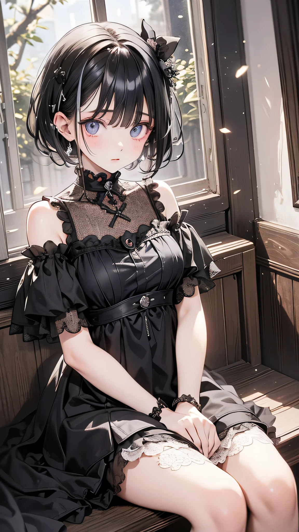 High resolution, masterpiece, ruka sarashina, short hair, Black Hair, (alone), One person, cute, interior, Detailed eyes, (Iris)